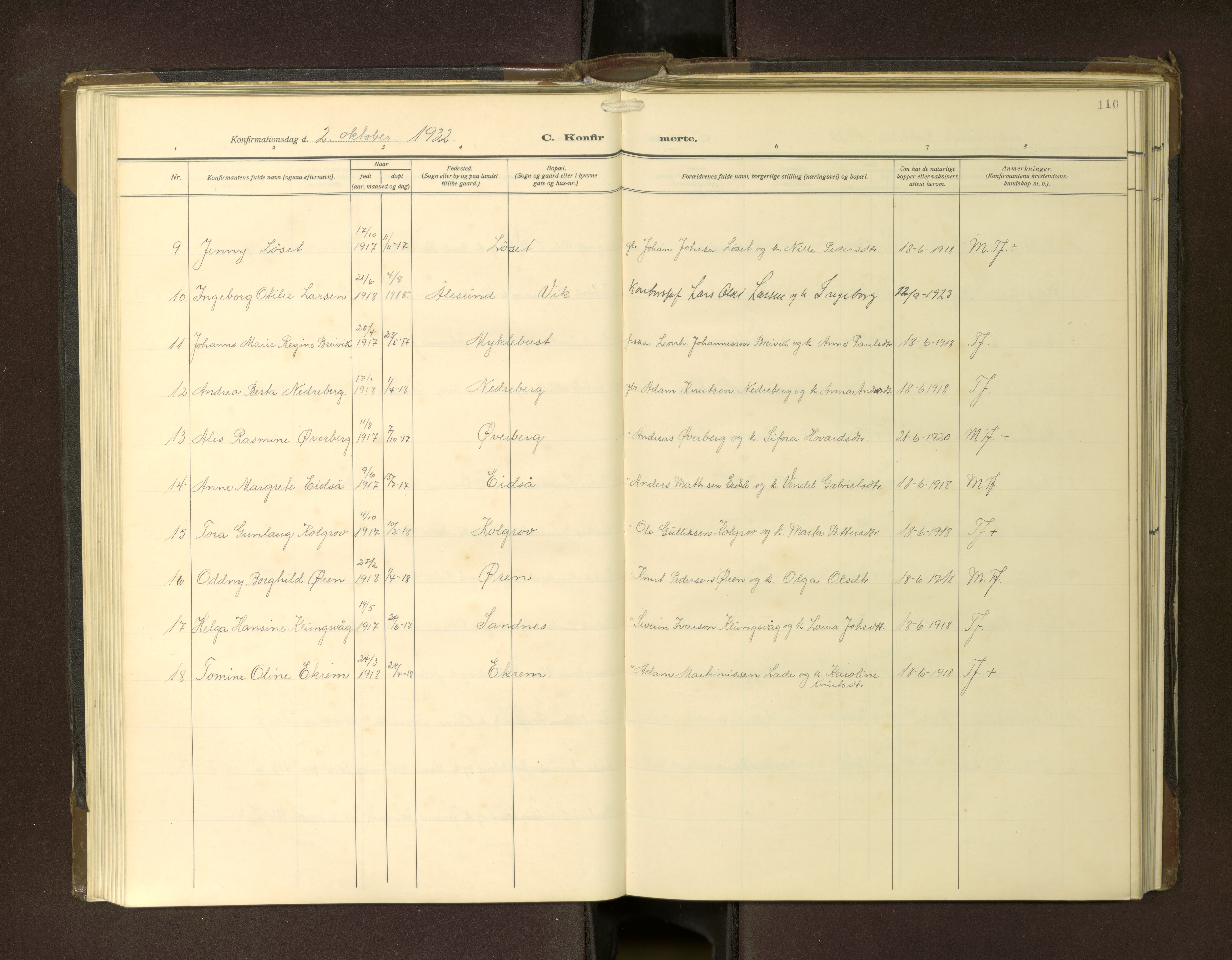 Ministerialprotokoller, klokkerbøker og fødselsregistre - Møre og Romsdal, AV/SAT-A-1454/502/L0029: Klokkerbok nr. 502---, 1932-1968, s. 110