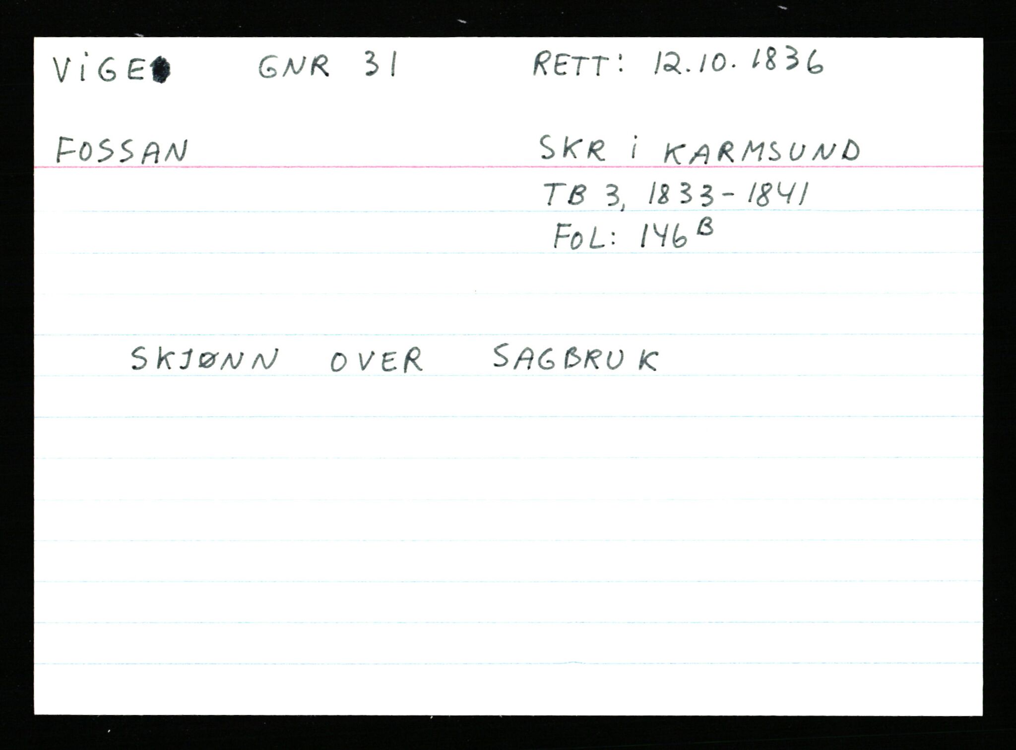 Statsarkivet i Stavanger, AV/SAST-A-101971/03/Y/Ym/L0066: Åstedskort sortert etter gårdsnavn: Veshovde - Vik, 1600-1950, s. 457