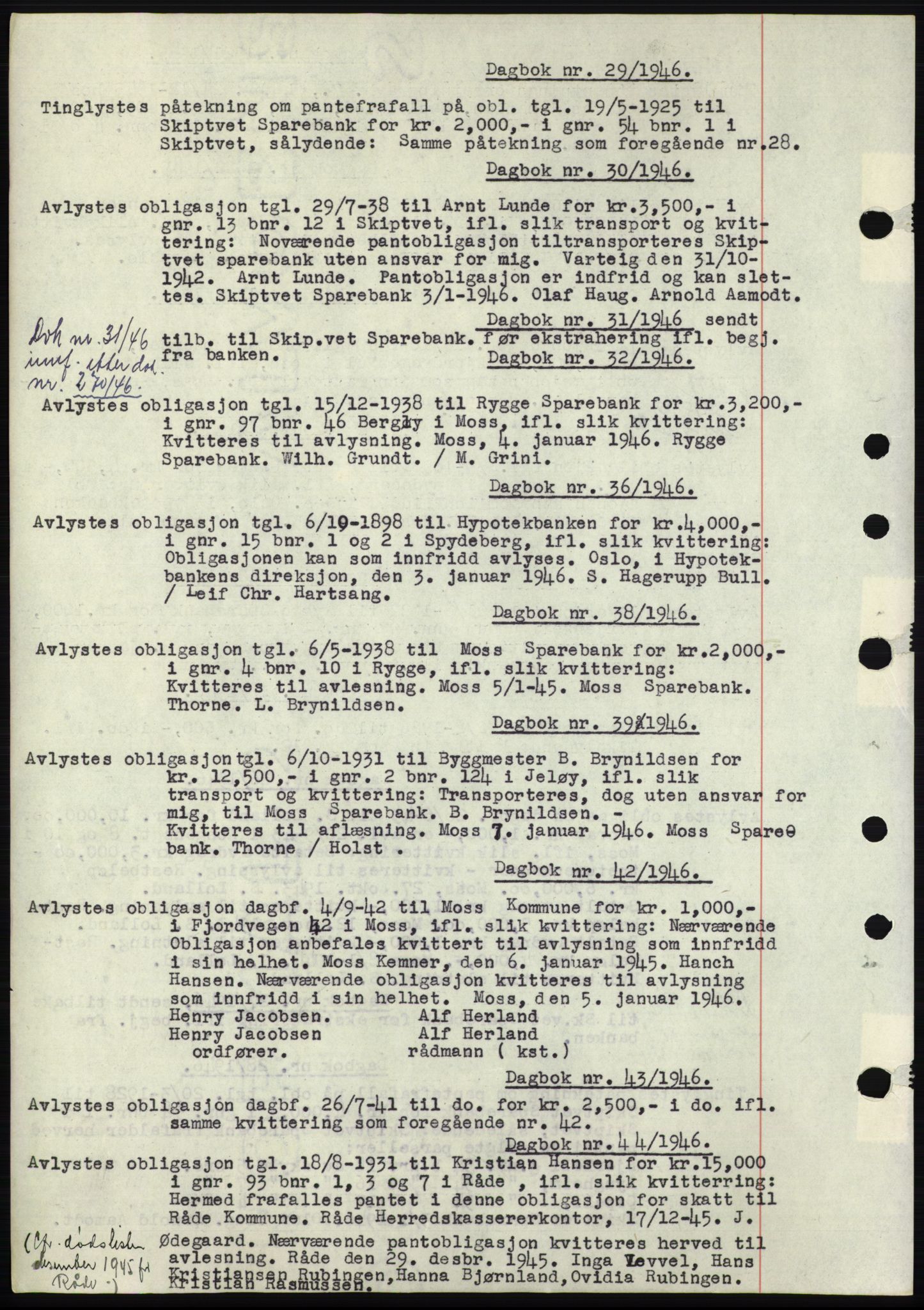 Moss sorenskriveri, SAO/A-10168: Pantebok nr. C10, 1938-1950, Dagboknr: 29/1946