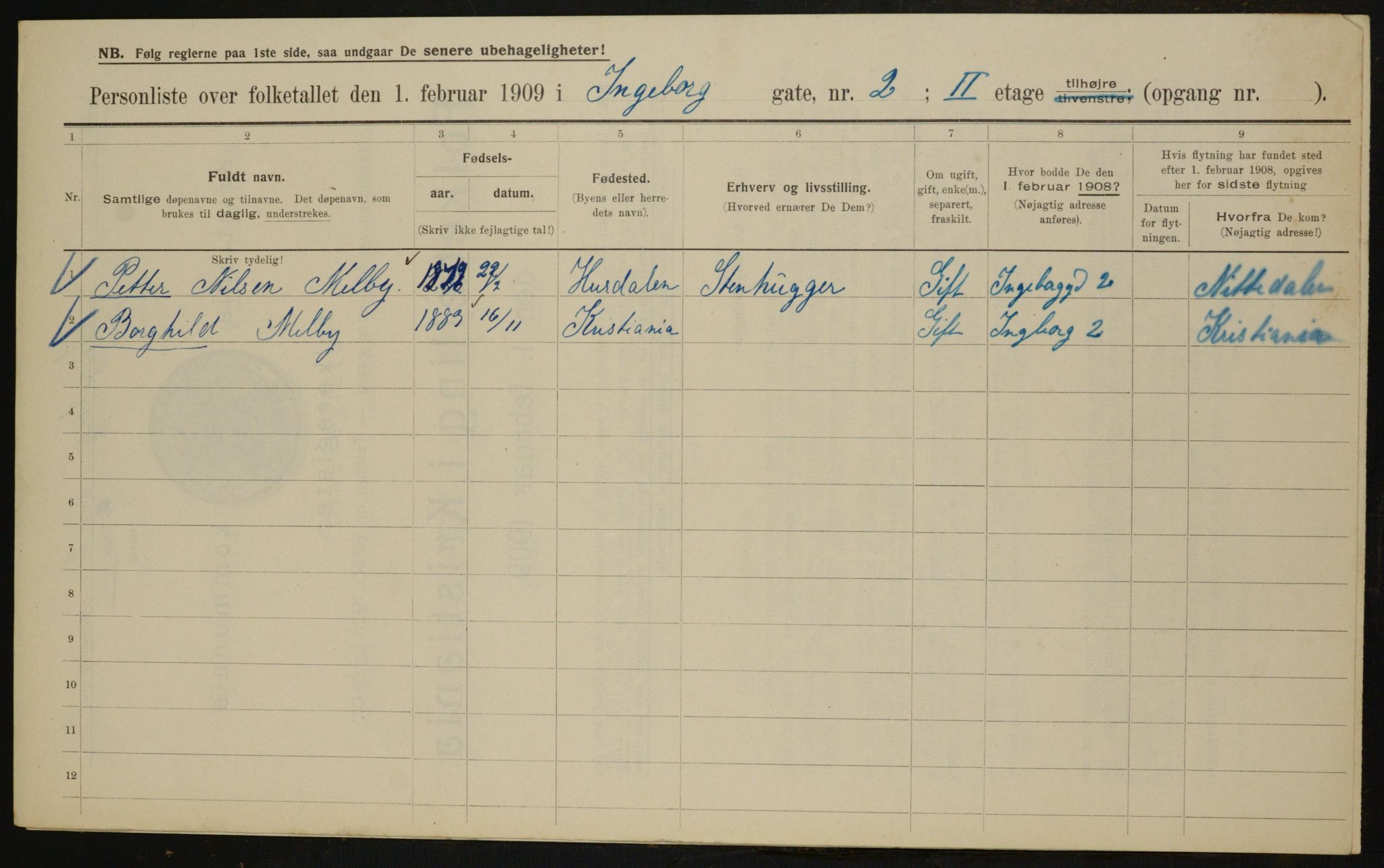 OBA, Kommunal folketelling 1.2.1909 for Kristiania kjøpstad, 1909, s. 39952