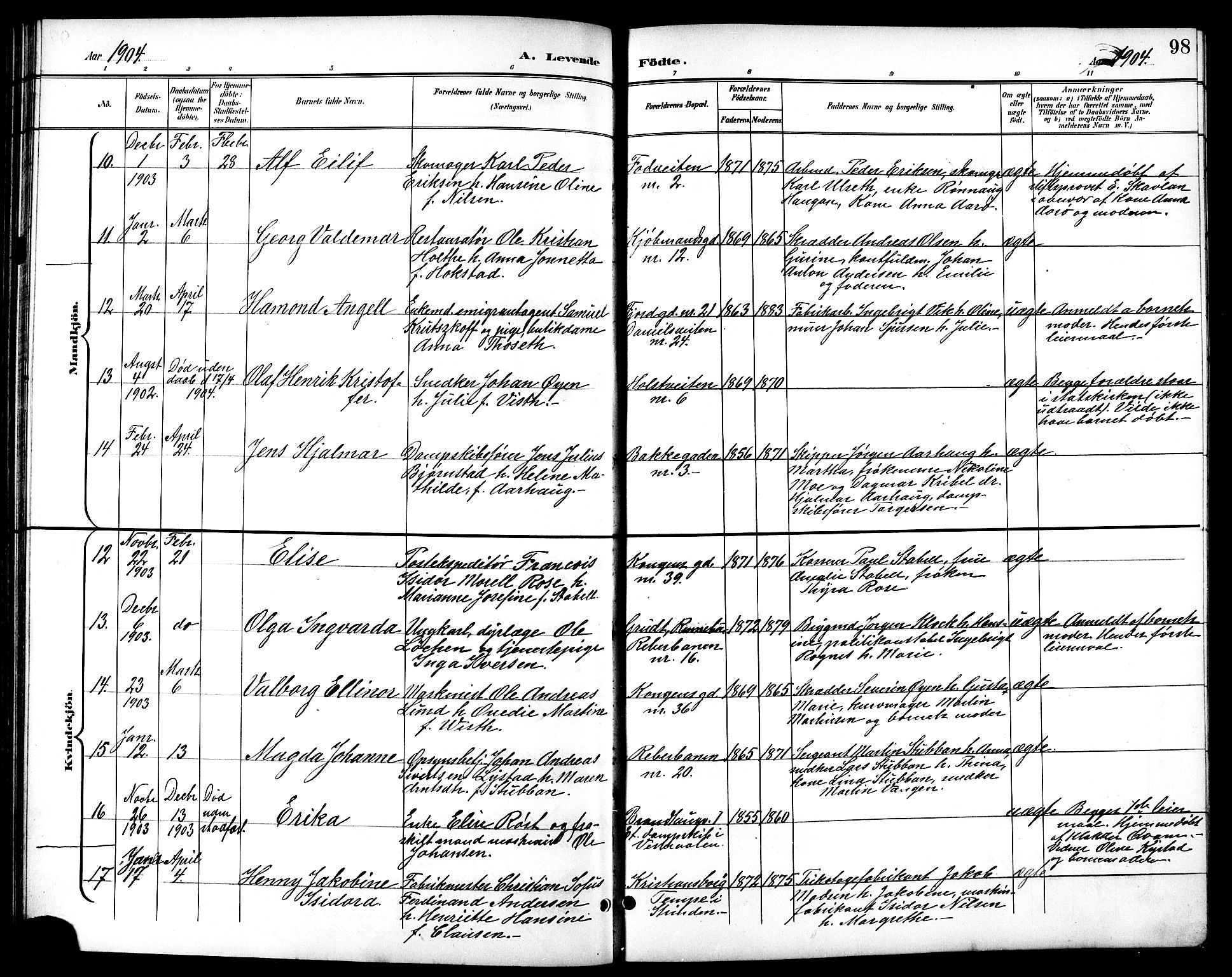 Ministerialprotokoller, klokkerbøker og fødselsregistre - Sør-Trøndelag, SAT/A-1456/601/L0094: Klokkerbok nr. 601C12, 1898-1911, s. 98