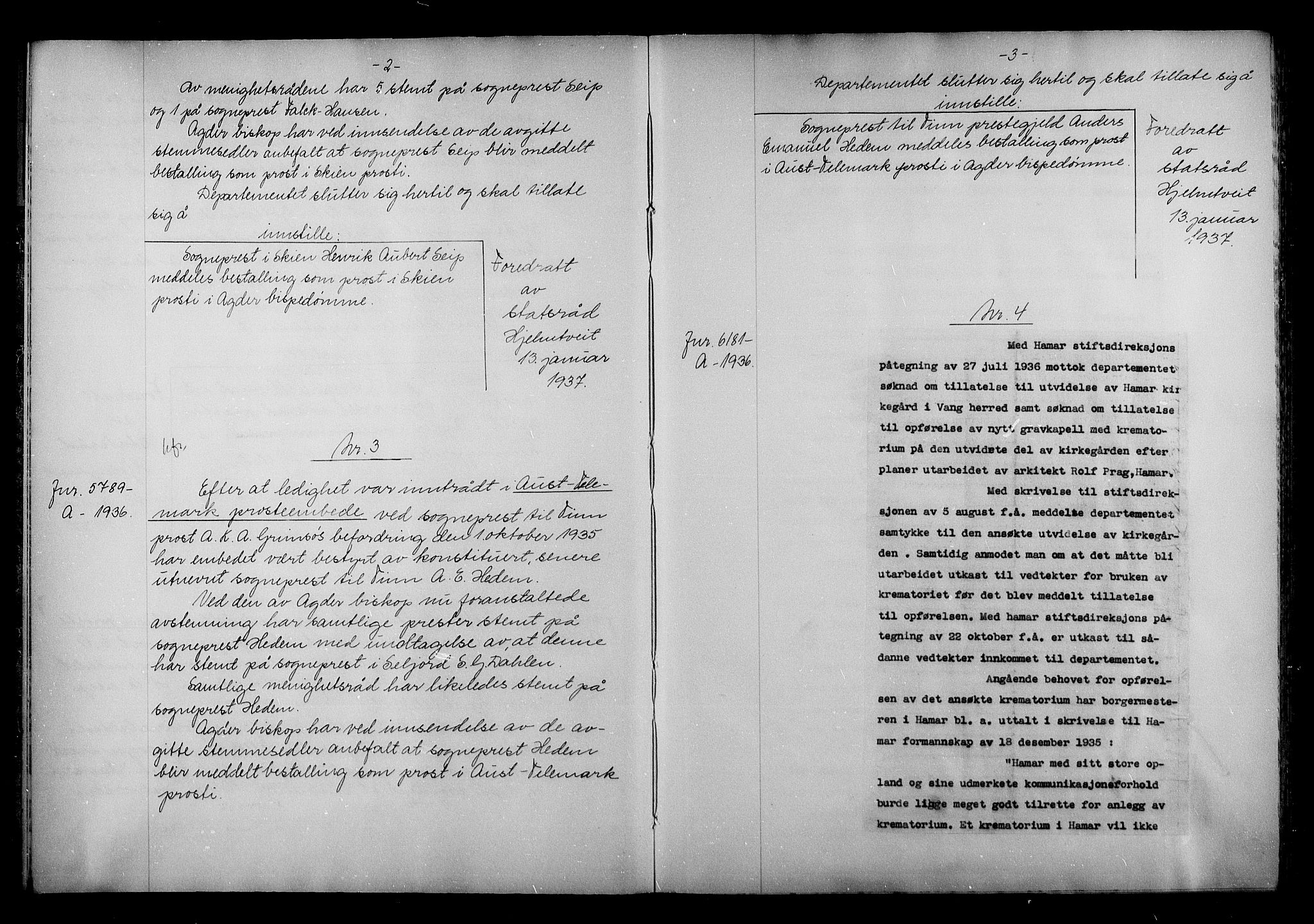 Kirke- og undervisningsdepartementet, Kontoret  for kirke og geistlighet A, AV/RA-S-1007/A/Aa/L0356: Referatprotokoll m/register, bd. 1. Ref.nr. 1-93, 1937
