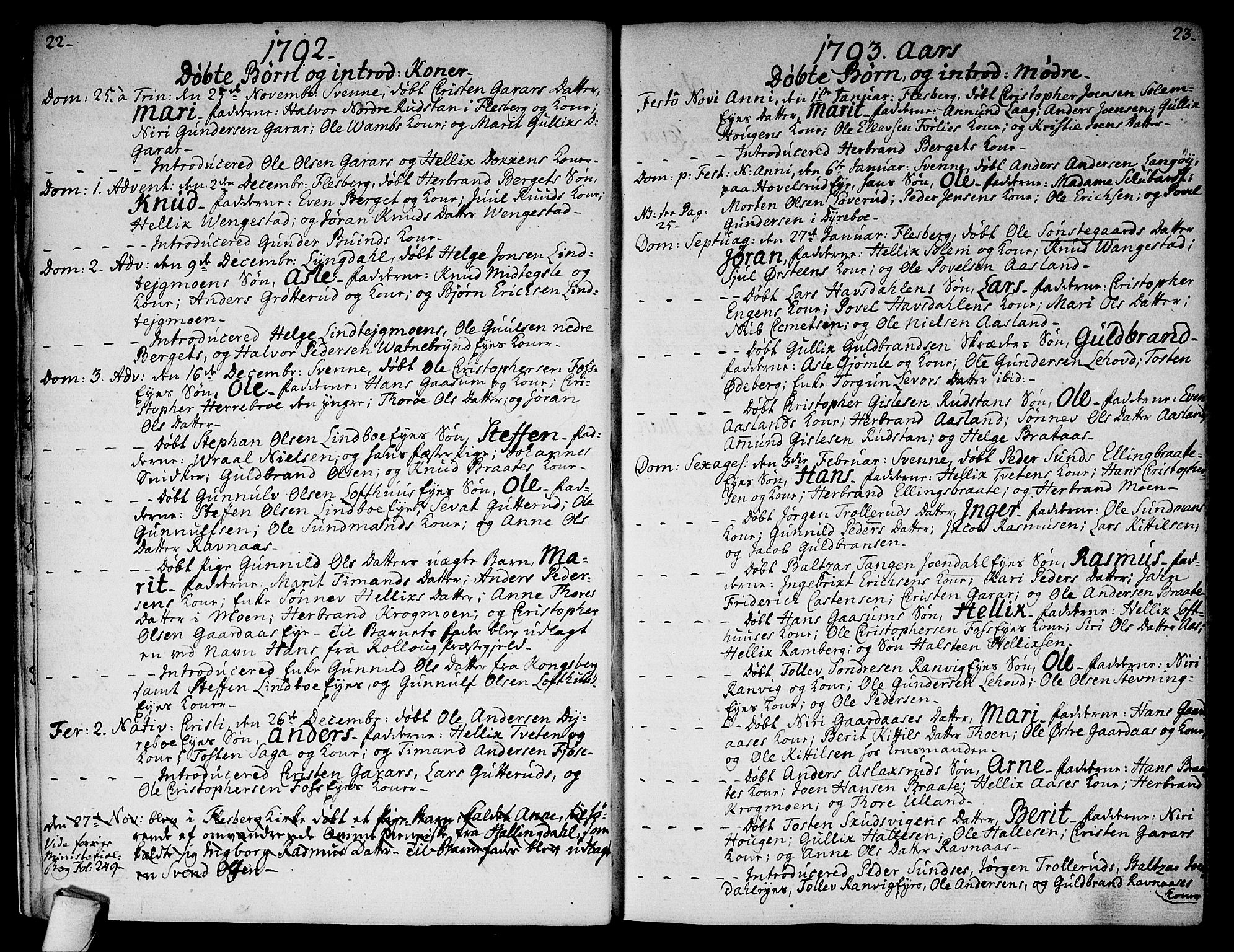 Flesberg kirkebøker, SAKO/A-18/F/Fa/L0004: Ministerialbok nr. I 4, 1788-1815, s. 22-23