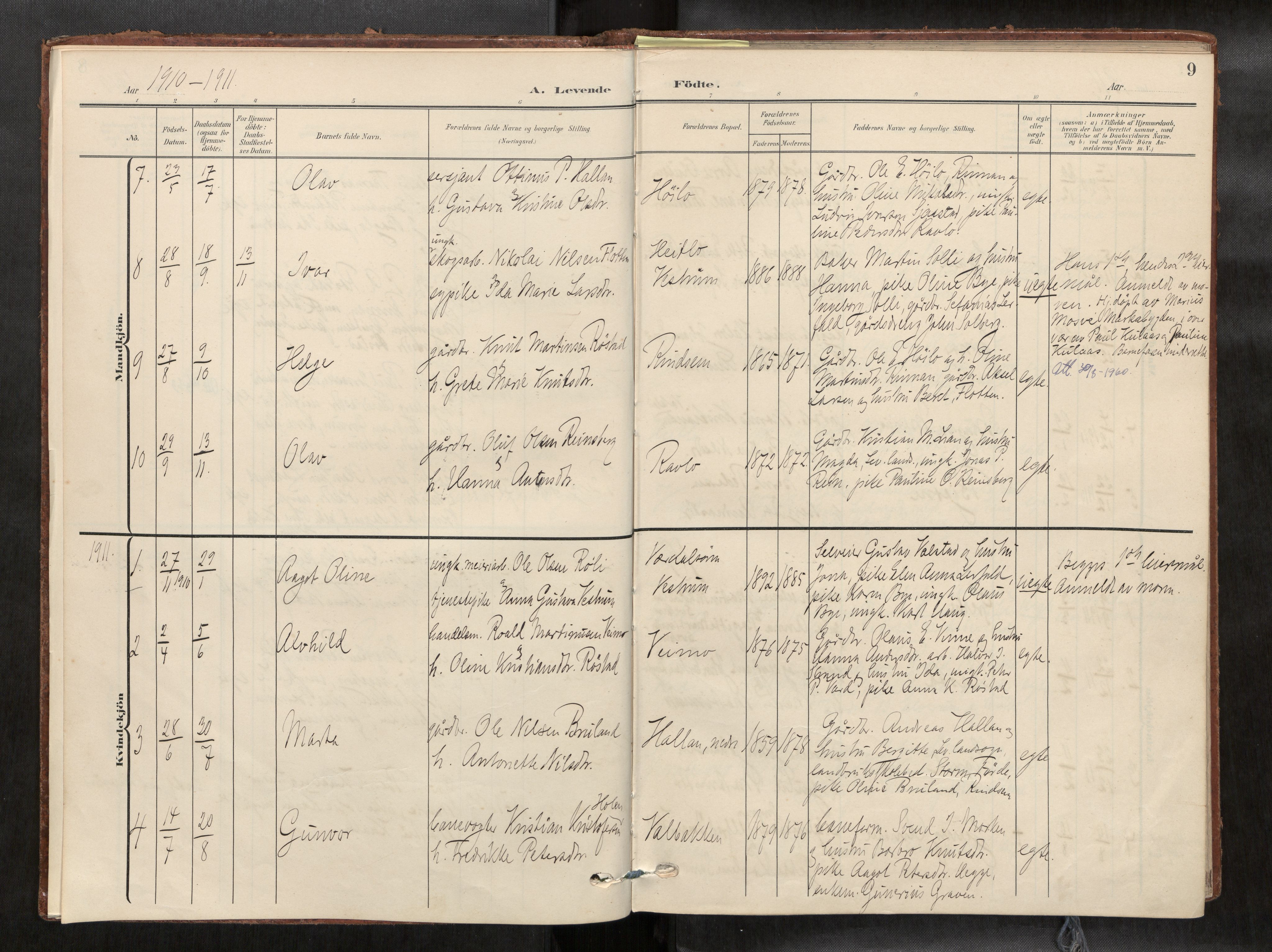 Verdal sokneprestkontor, AV/SAT-A-1156/2/H/Haa/L0003: Ministerialbok nr. 3, 1907-1921, s. 9