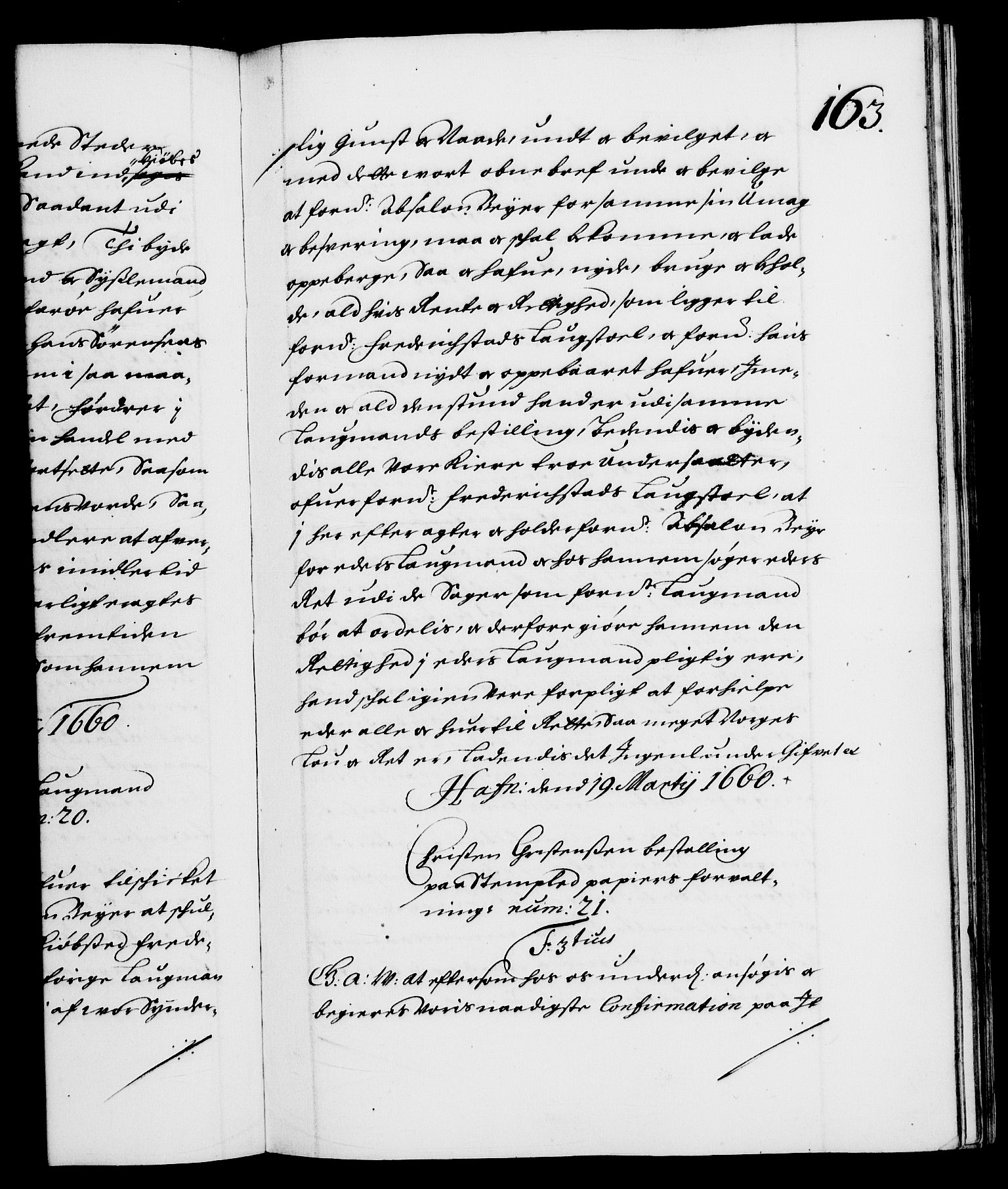 Danske Kanselli 1572-1799, RA/EA-3023/F/Fc/Fca/Fcaa/L0009: Norske registre (mikrofilm), 1657-1660, s. 163a