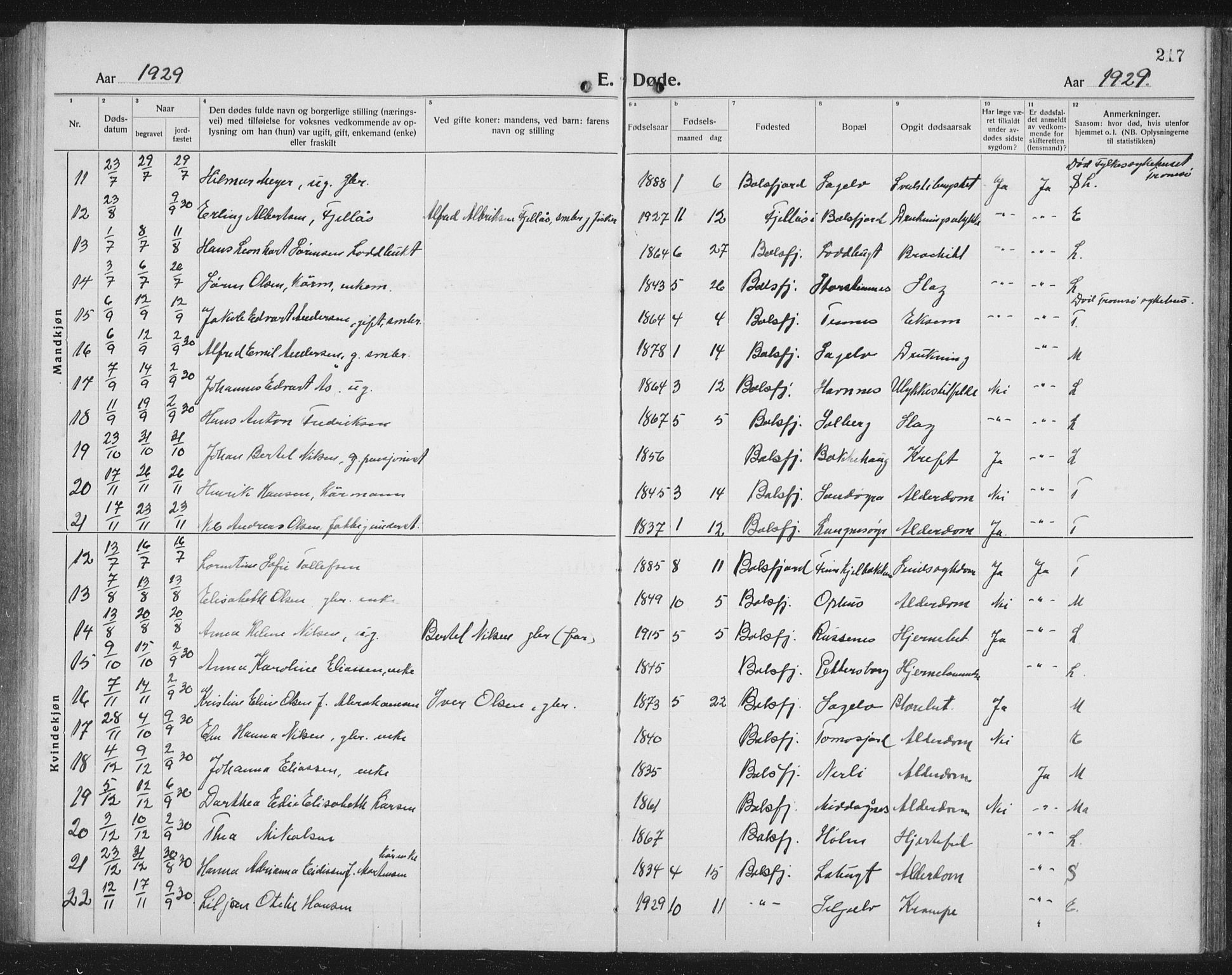 Balsfjord sokneprestembete, AV/SATØ-S-1303/G/Ga/L0010klokker: Klokkerbok nr. 10, 1921-1936, s. 217