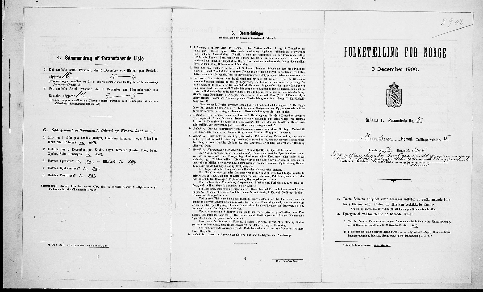 RA, Folketelling 1900 for 0726 Brunlanes herred, 1900, s. 766