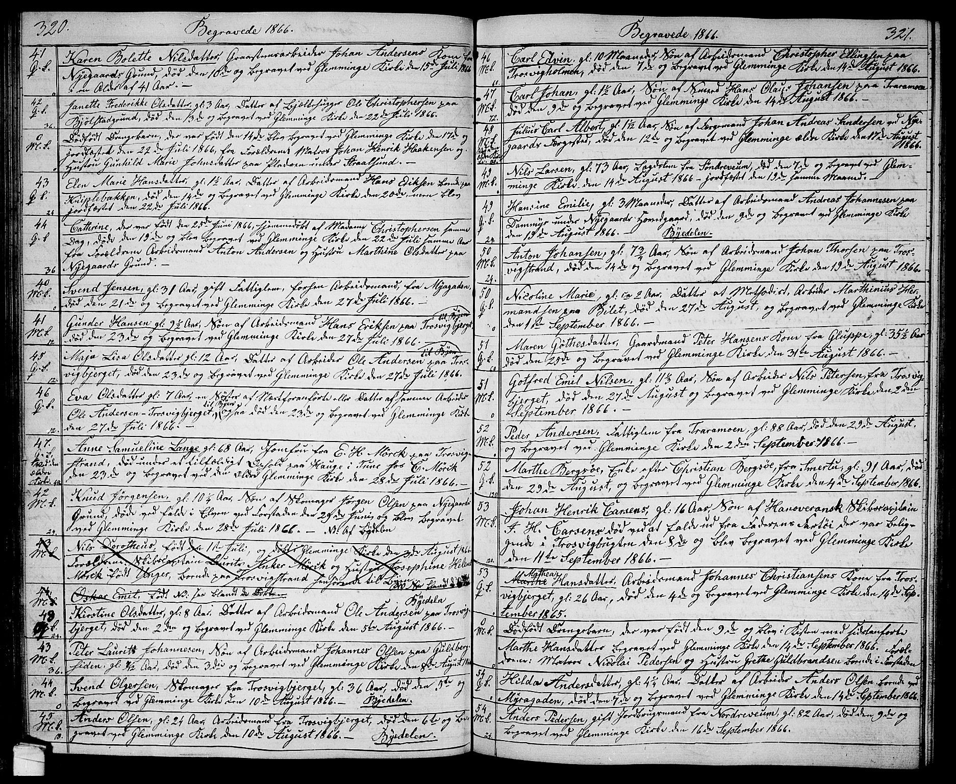Glemmen prestekontor Kirkebøker, AV/SAO-A-10908/G/Ga/L0003: Klokkerbok nr. 3, 1852-1866, s. 320-321