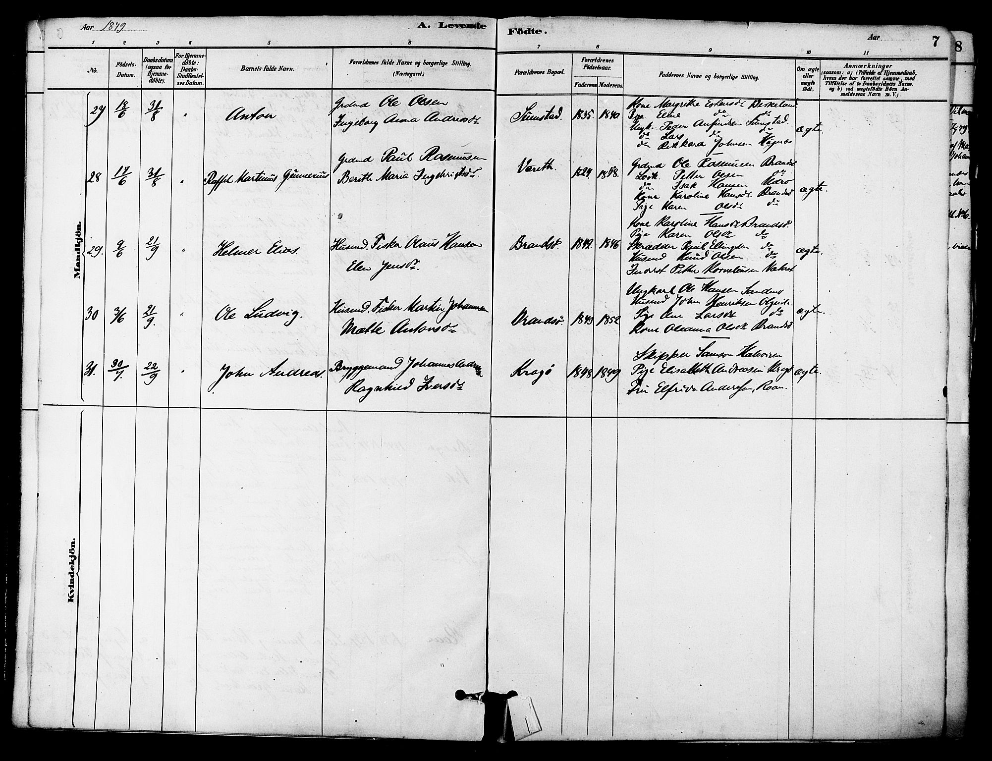 Ministerialprotokoller, klokkerbøker og fødselsregistre - Sør-Trøndelag, AV/SAT-A-1456/657/L0707: Ministerialbok nr. 657A08, 1879-1893, s. 7
