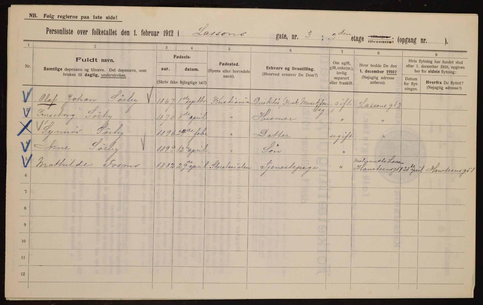 OBA, Kommunal folketelling 1.2.1912 for Kristiania, 1912, s. 57564