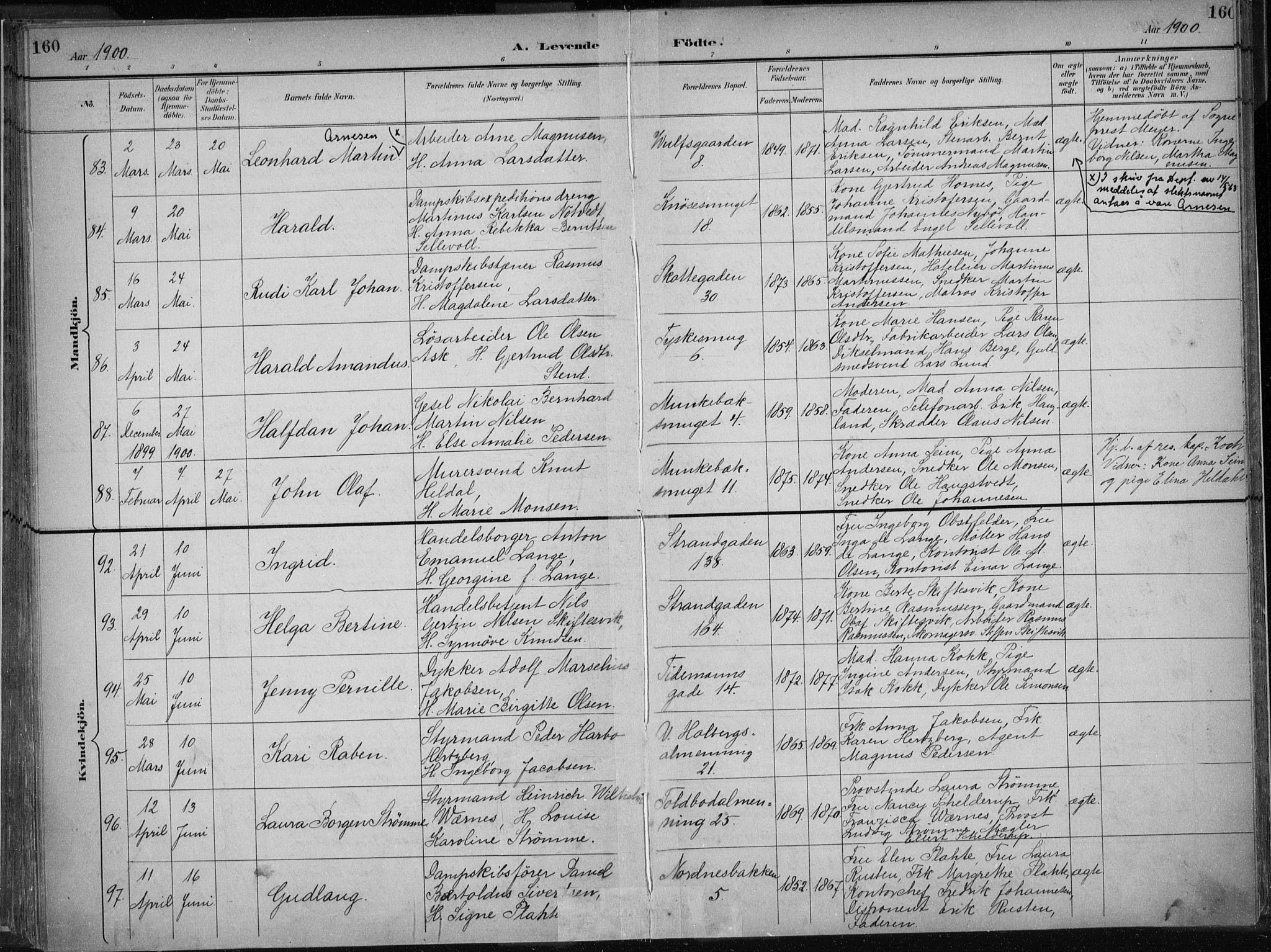 Nykirken Sokneprestembete, AV/SAB-A-77101/H/Haa/L0018: Ministerialbok nr. B 6, 1895-1903, s. 160