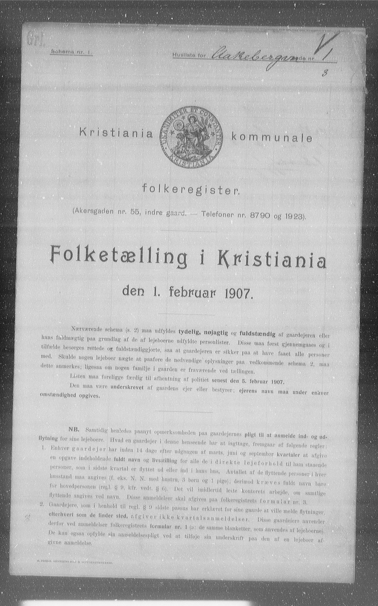 OBA, Kommunal folketelling 1.2.1907 for Kristiania kjøpstad, 1907, s. 66251