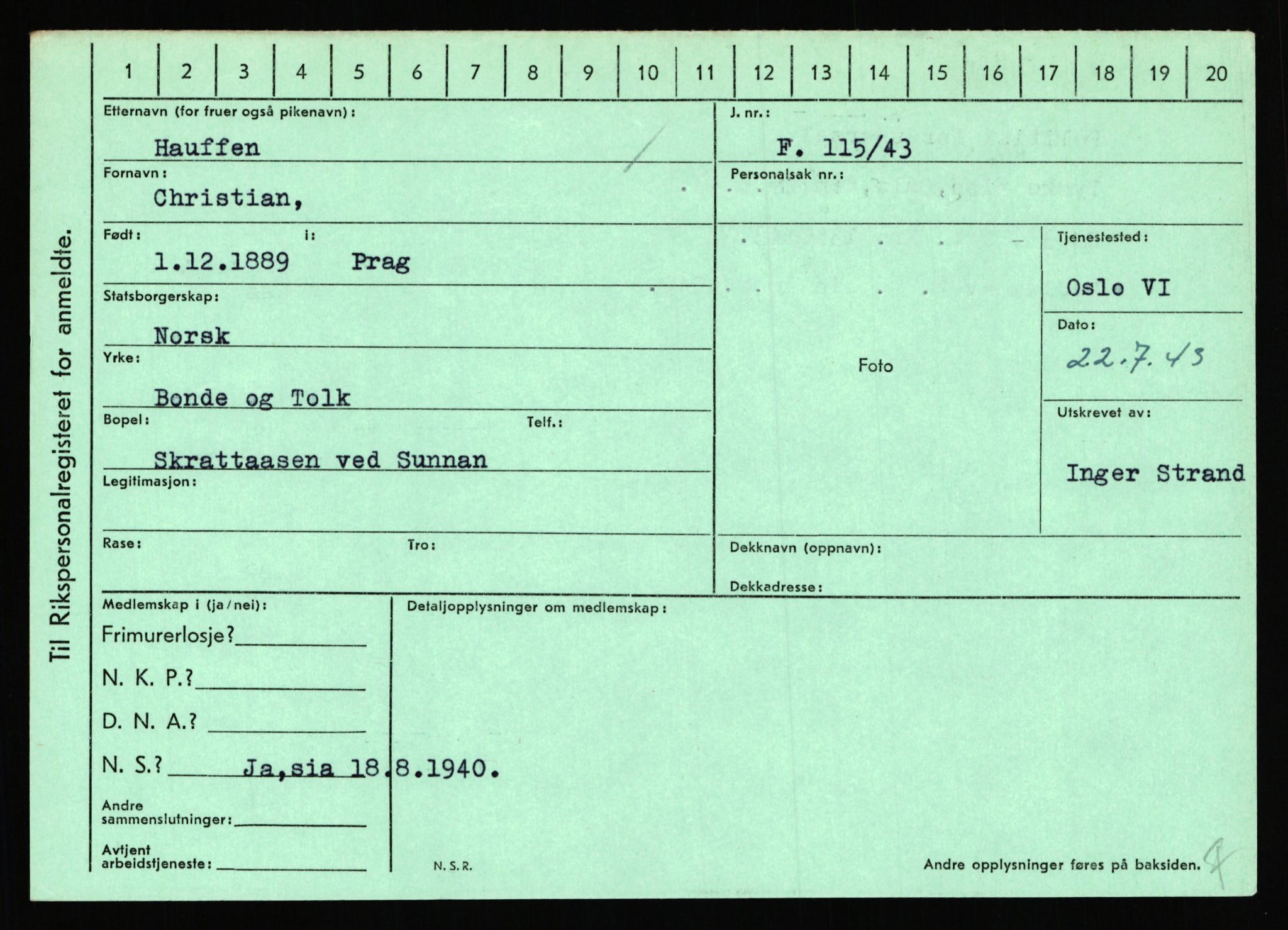 Statspolitiet - Hovedkontoret / Osloavdelingen, AV/RA-S-1329/C/Ca/L0006: Hanche - Hokstvedt, 1943-1945, s. 2093