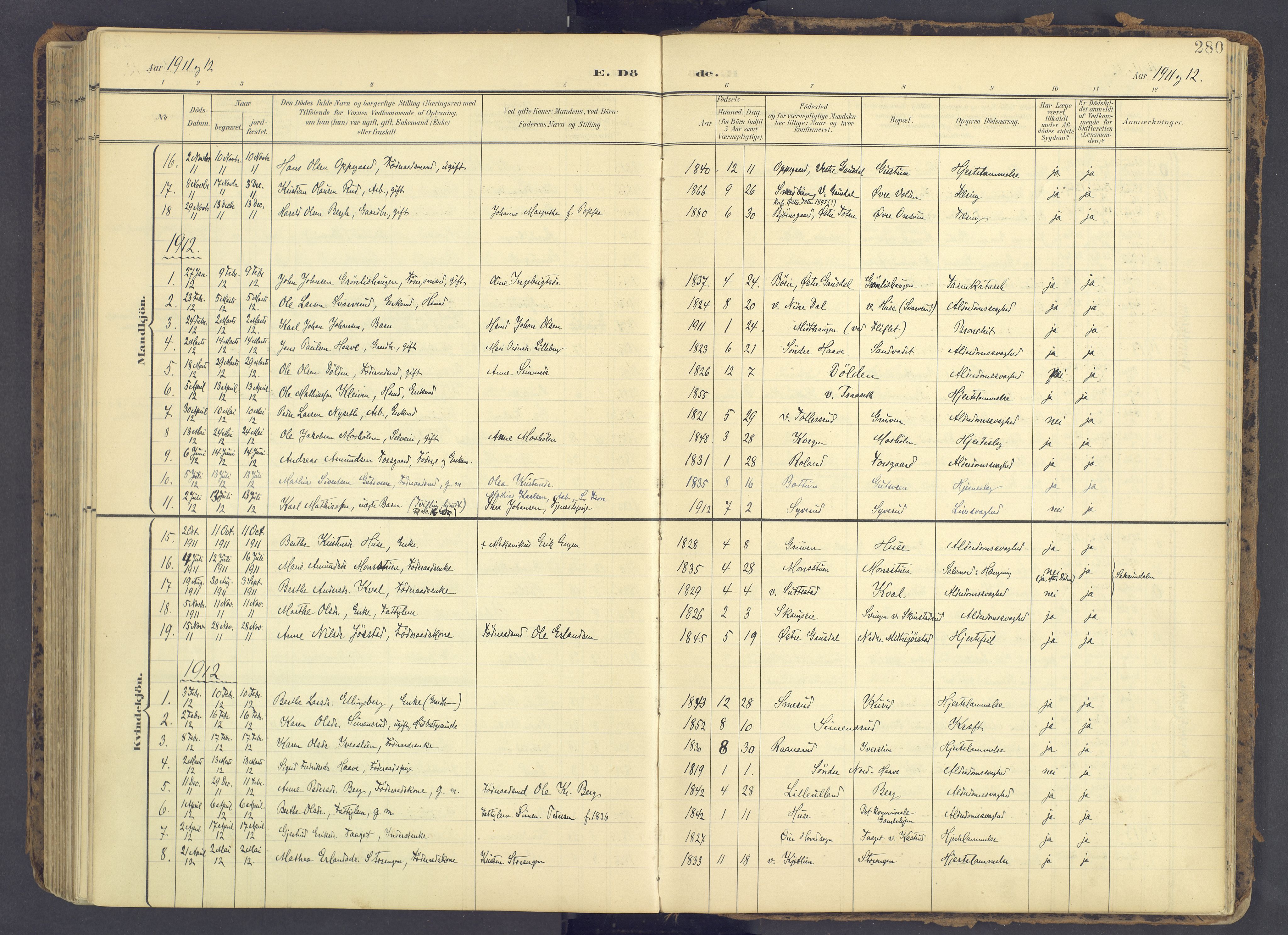Fåberg prestekontor, AV/SAH-PREST-086/H/Ha/Haa/L0012: Ministerialbok nr. 12, 1899-1915, s. 280