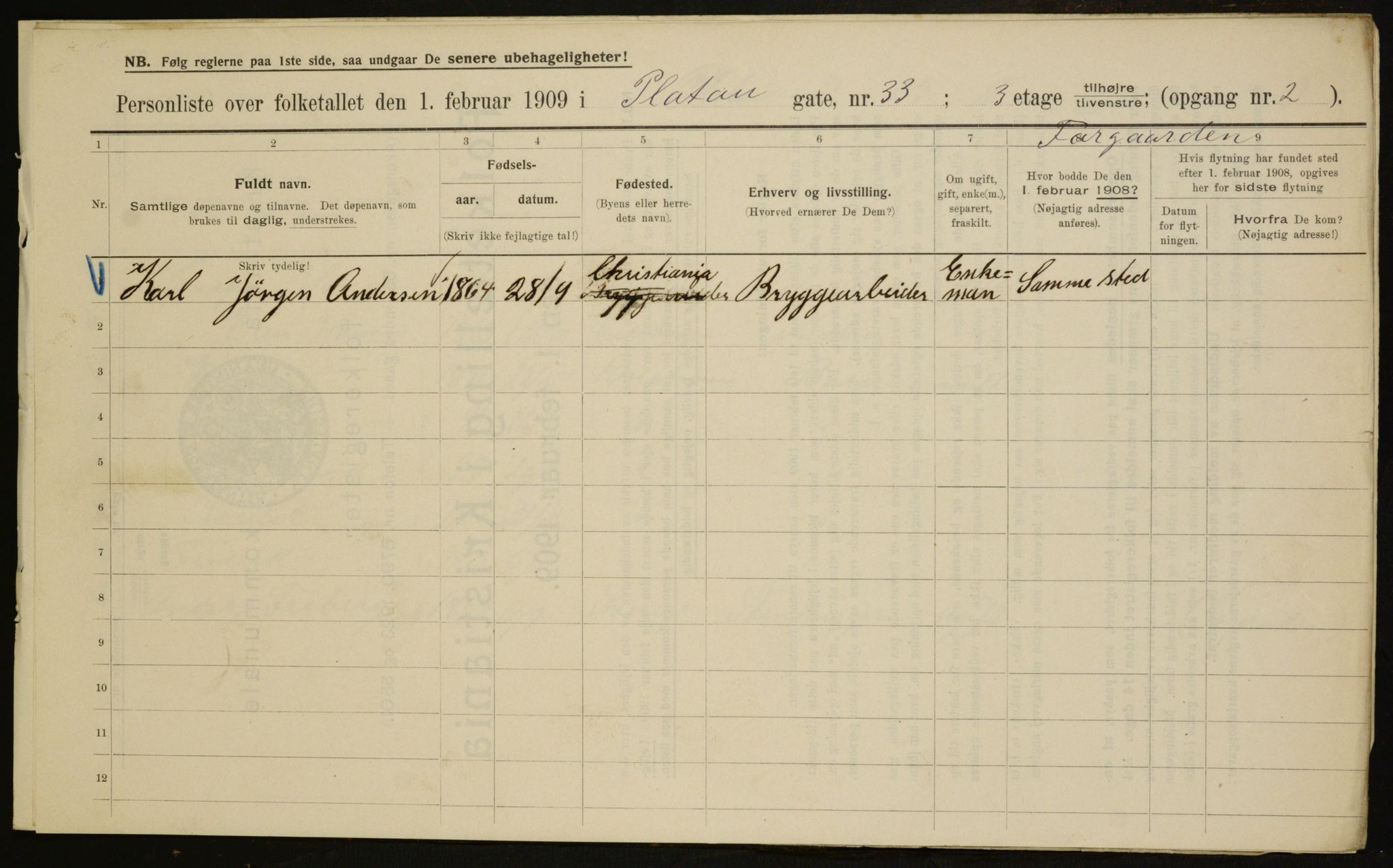 OBA, Kommunal folketelling 1.2.1909 for Kristiania kjøpstad, 1909, s. 73217
