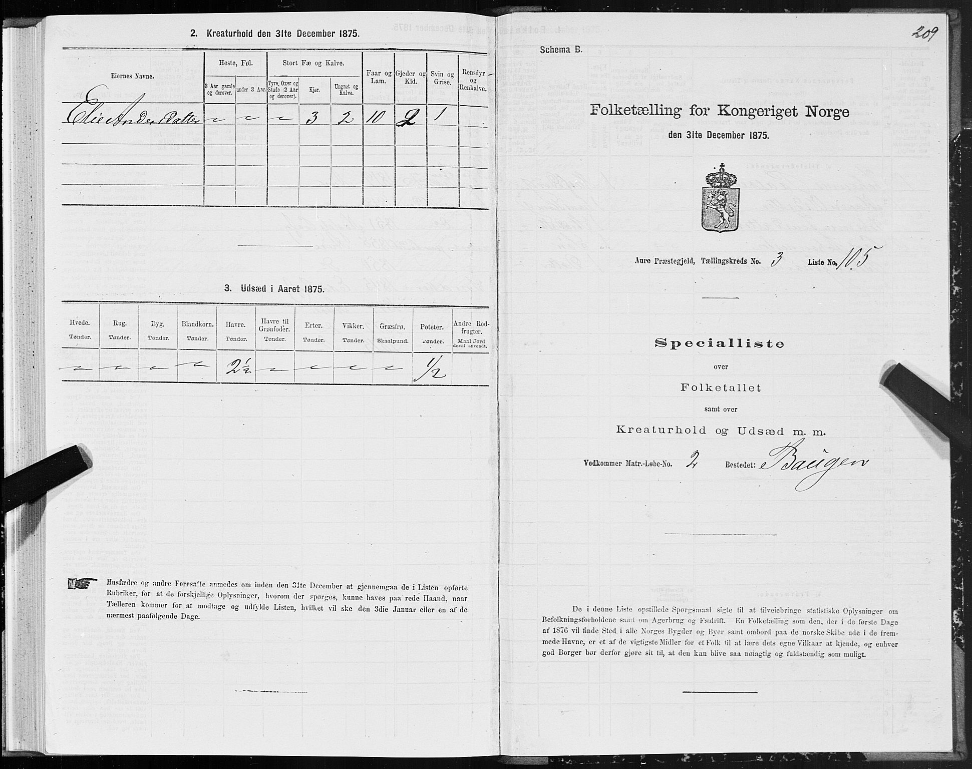 SAT, Folketelling 1875 for 1569P Aure prestegjeld, 1875, s. 3209