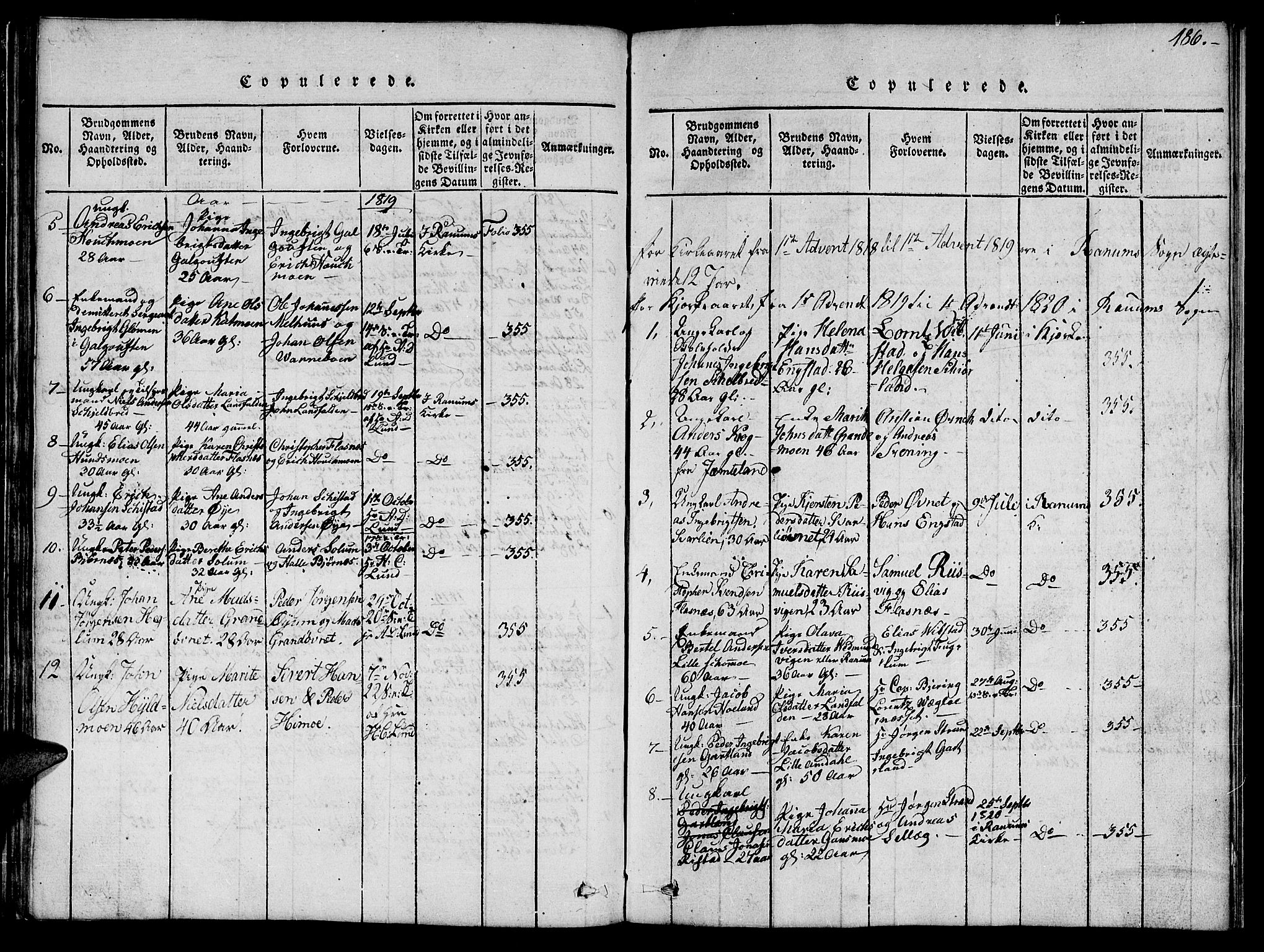 Ministerialprotokoller, klokkerbøker og fødselsregistre - Nord-Trøndelag, SAT/A-1458/764/L0559: Klokkerbok nr. 764C01, 1816-1824, s. 186