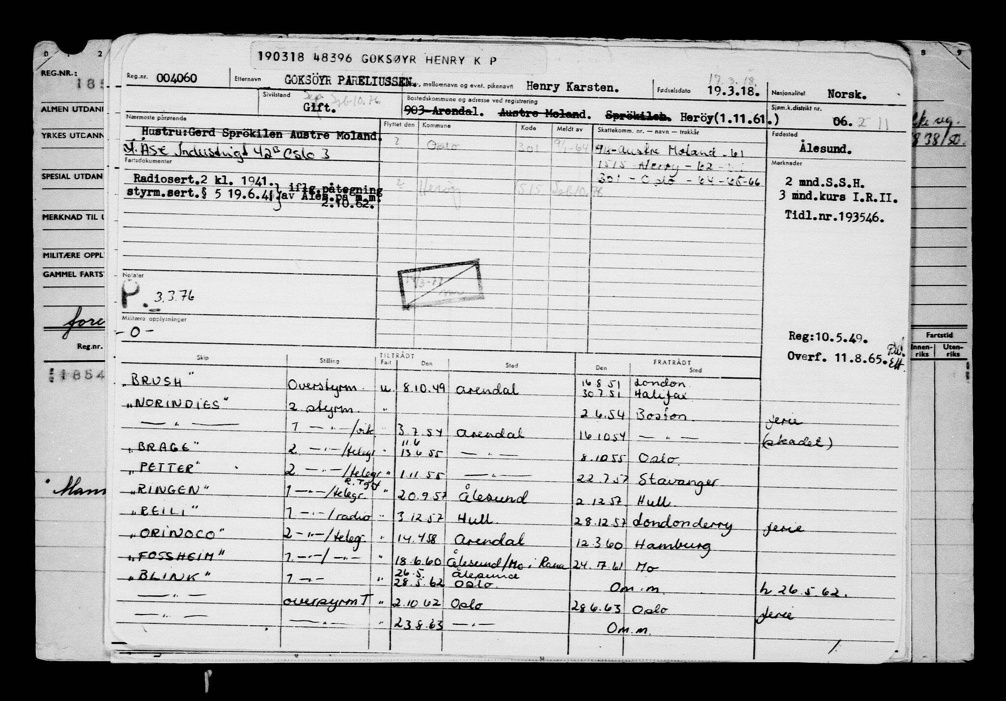 Direktoratet for sjømenn, AV/RA-S-3545/G/Gb/L0156: Hovedkort, 1918, s. 422