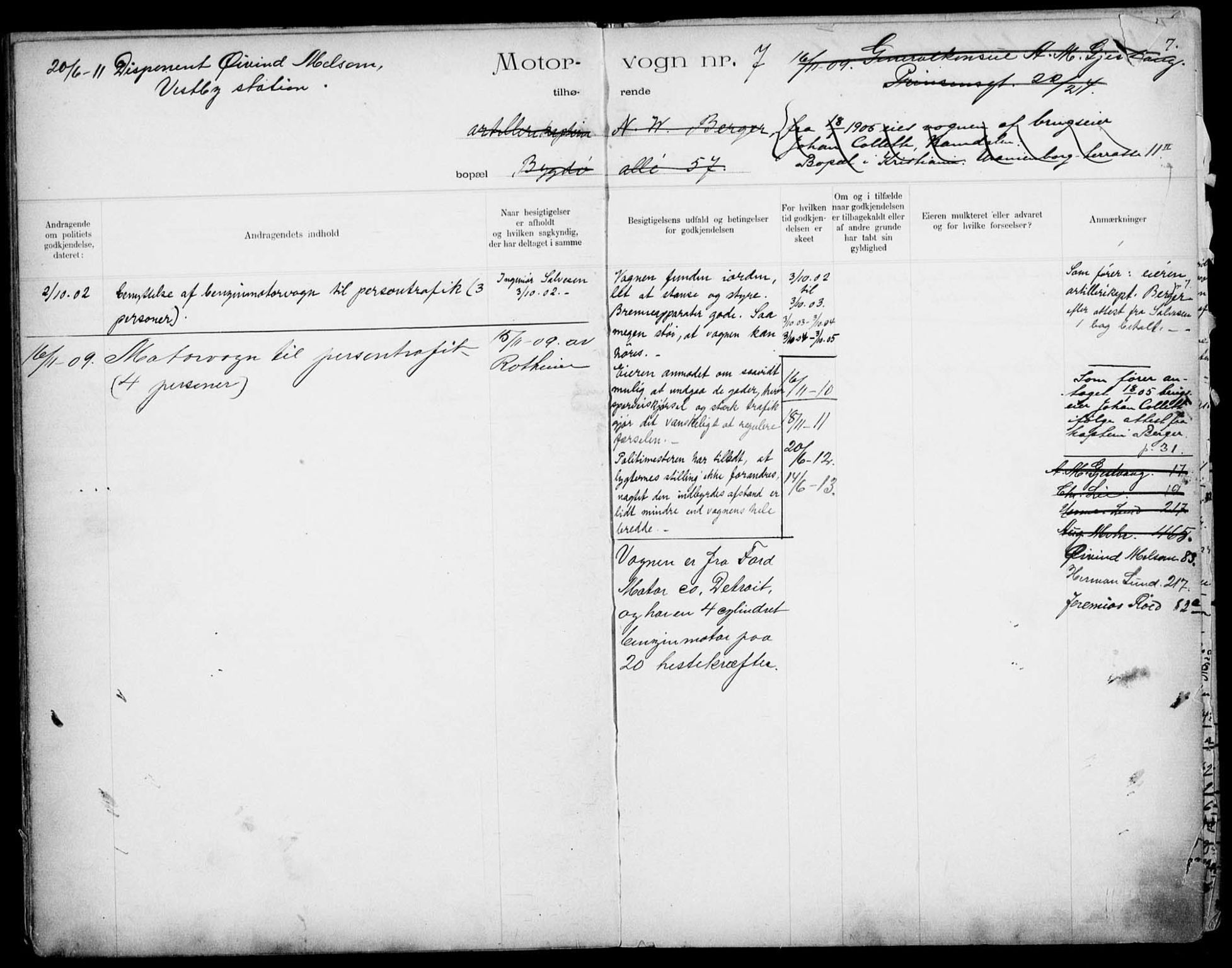 Vegdirektoratet, Bilavdelingen M, AV/RA-S-1663/F/Fa/L0001: Bilregisterprotokoll. Reg.nr. 1-199 og 300-310, 1899-1914, s. 7