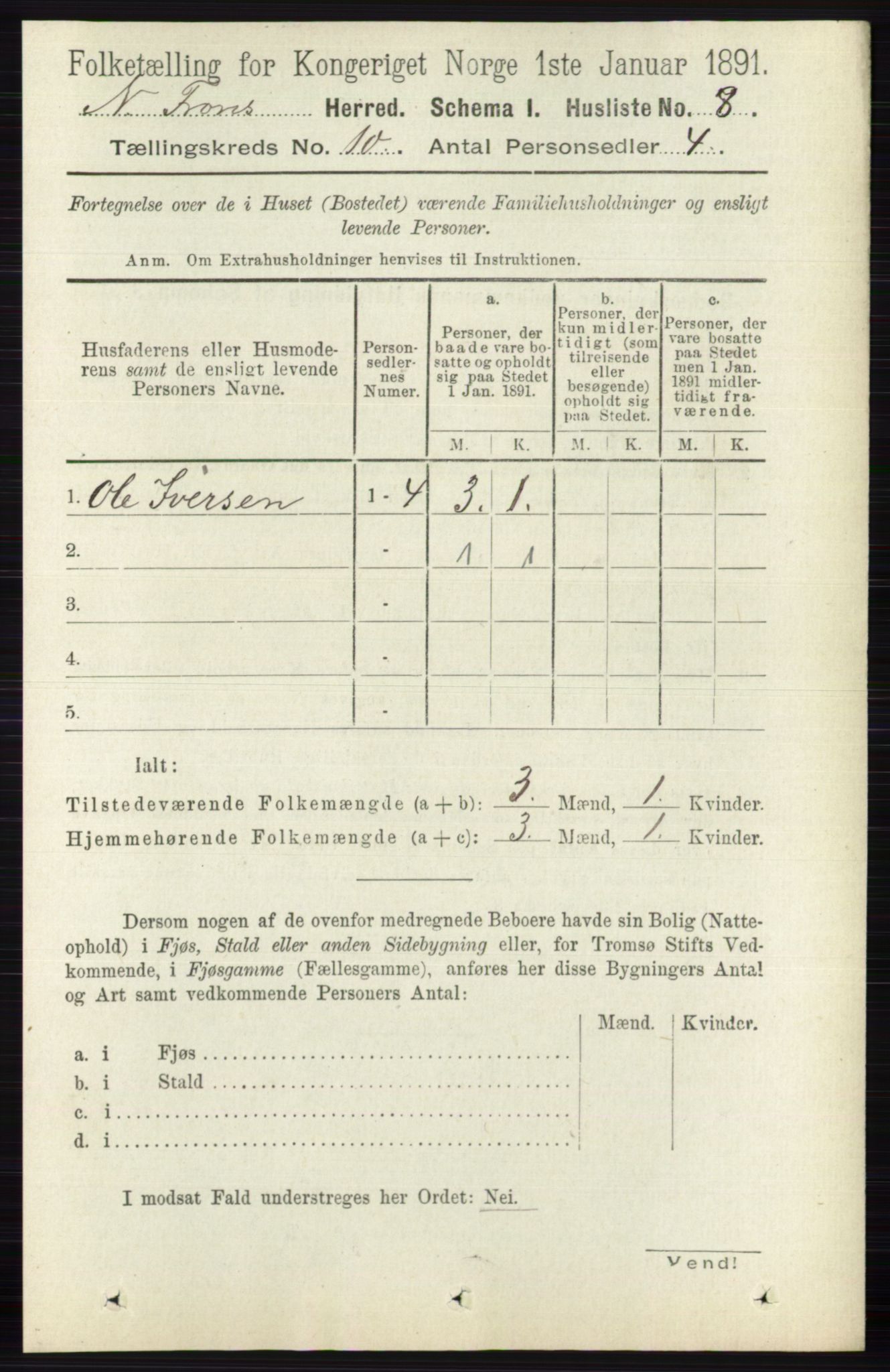 RA, Folketelling 1891 for 0518 Nord-Fron herred, 1891, s. 4309