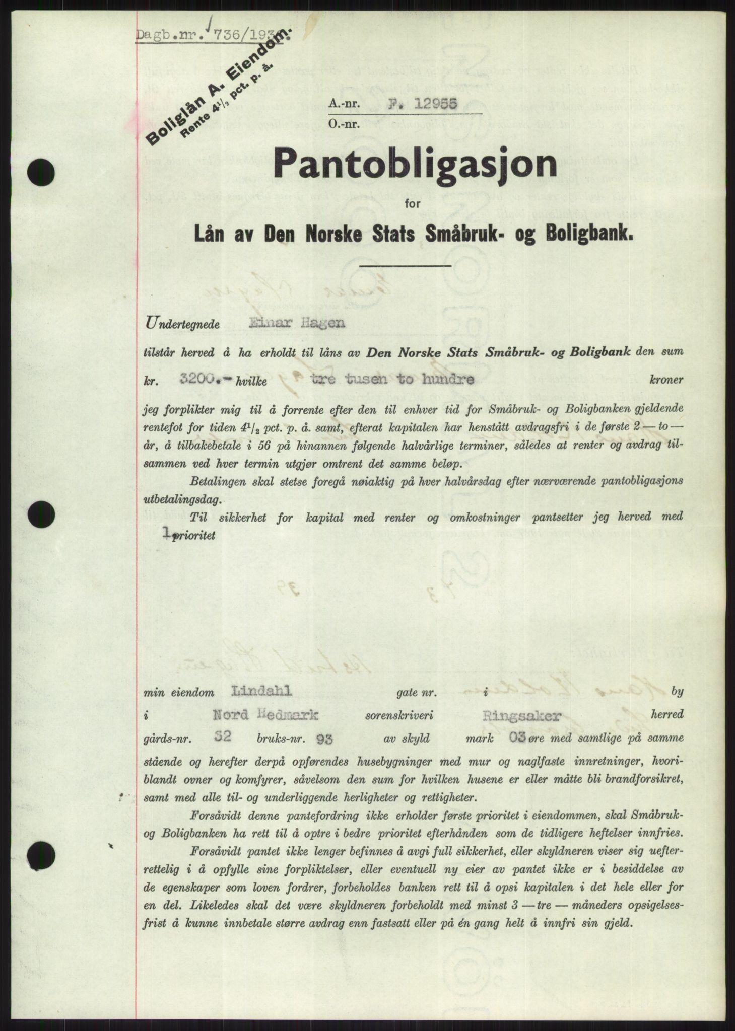 Nord-Hedmark sorenskriveri, SAH/TING-012/H/Hb/Hbf/L0001: Pantebok nr. B1, 1936-1936, Dagboknr: 736/1936