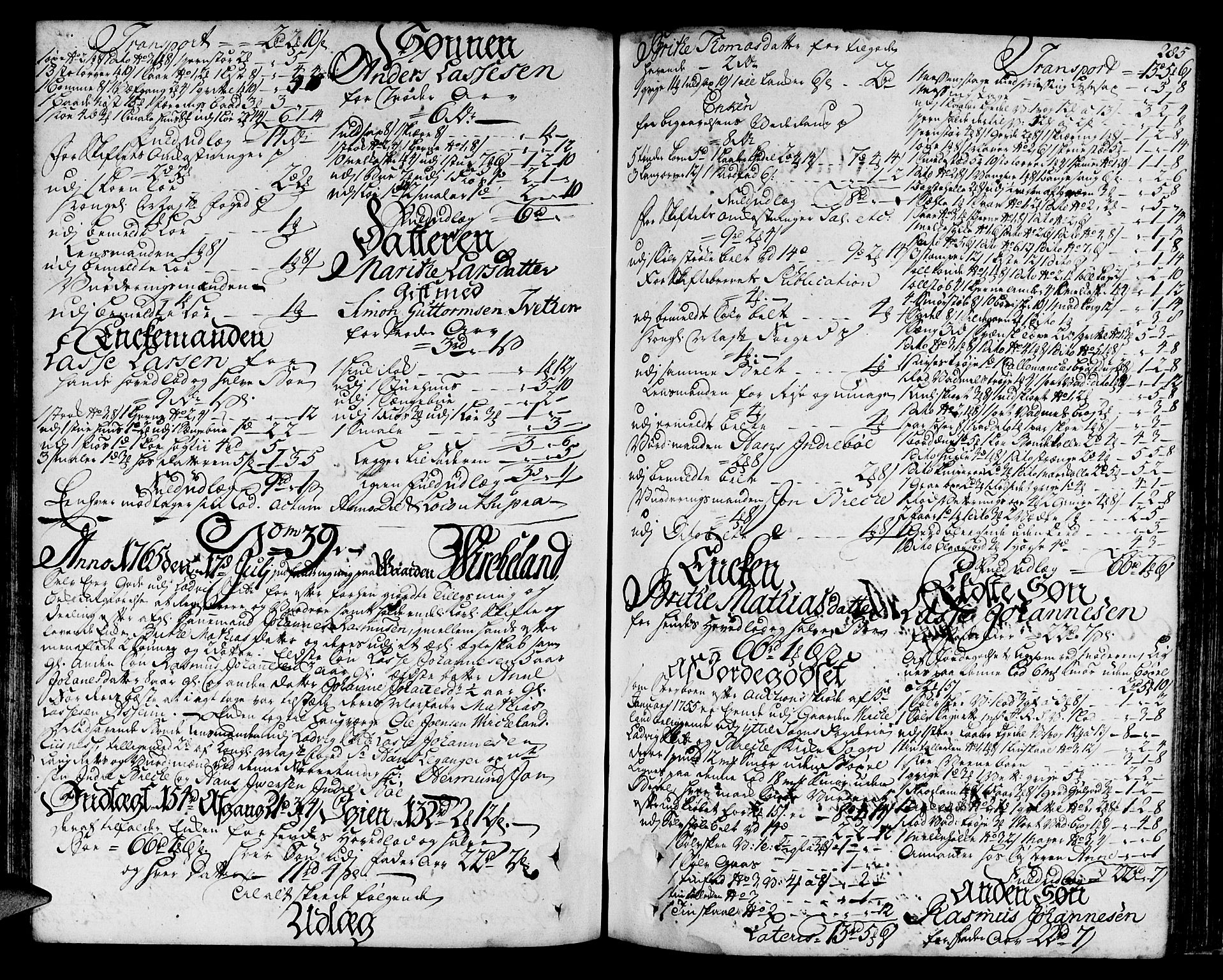 Ytre Sogn tingrett, AV/SAB-A-2601/1/H/Ha/L0008a: Skifteprotokoll, 1763-1766, s. 284b-285a
