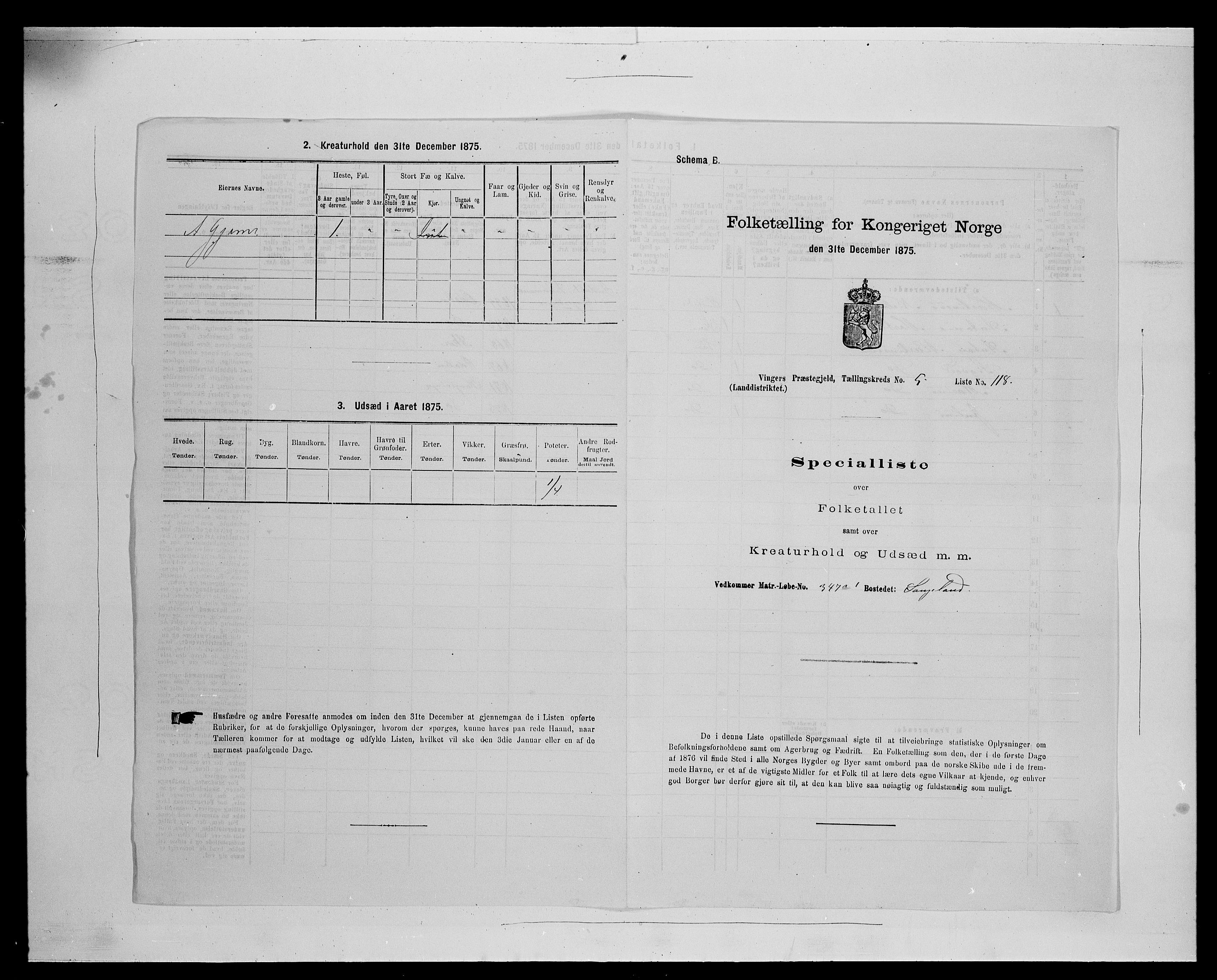 SAH, Folketelling 1875 for 0421L Vinger prestegjeld, Vinger sokn og Austmarka sokn, 1875, s. 934