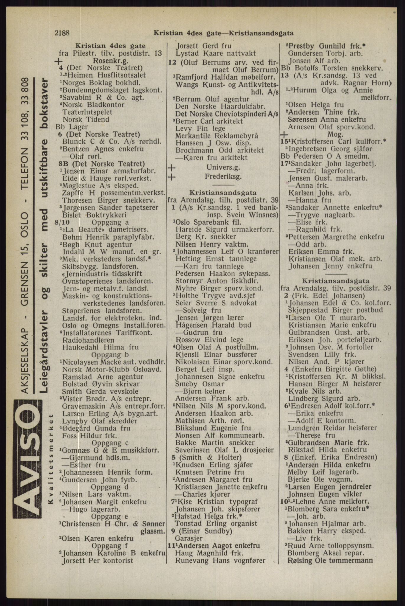 Kristiania/Oslo adressebok, PUBL/-, 1944, s. 2188
