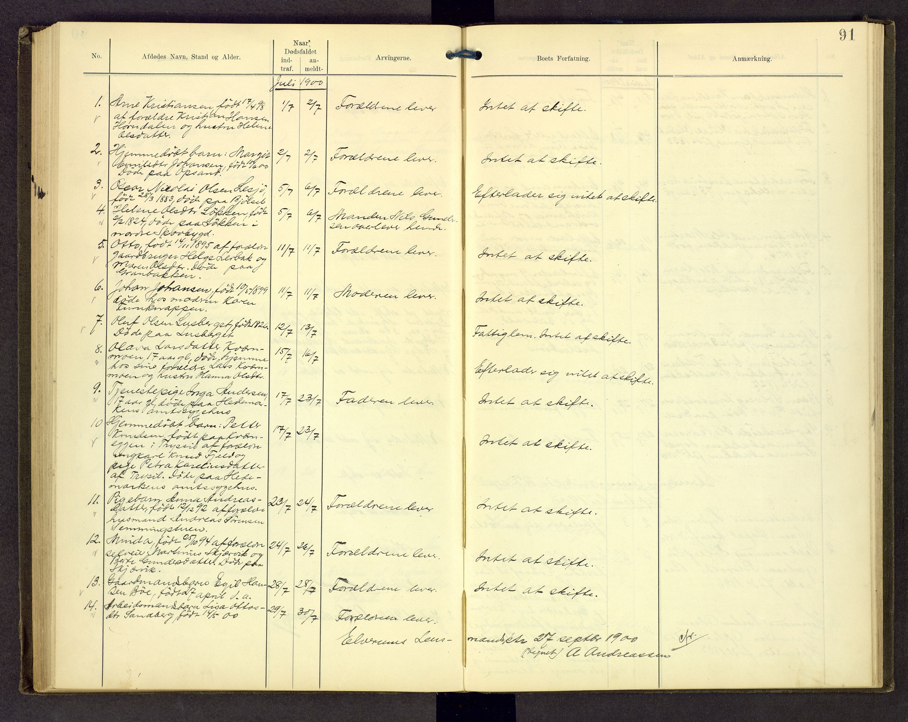 Sør-Østerdal sorenskriveri, AV/SAH-TING-018/J/Jg/L0004: Dødsfallsjournal, 1889-1903, s. 91