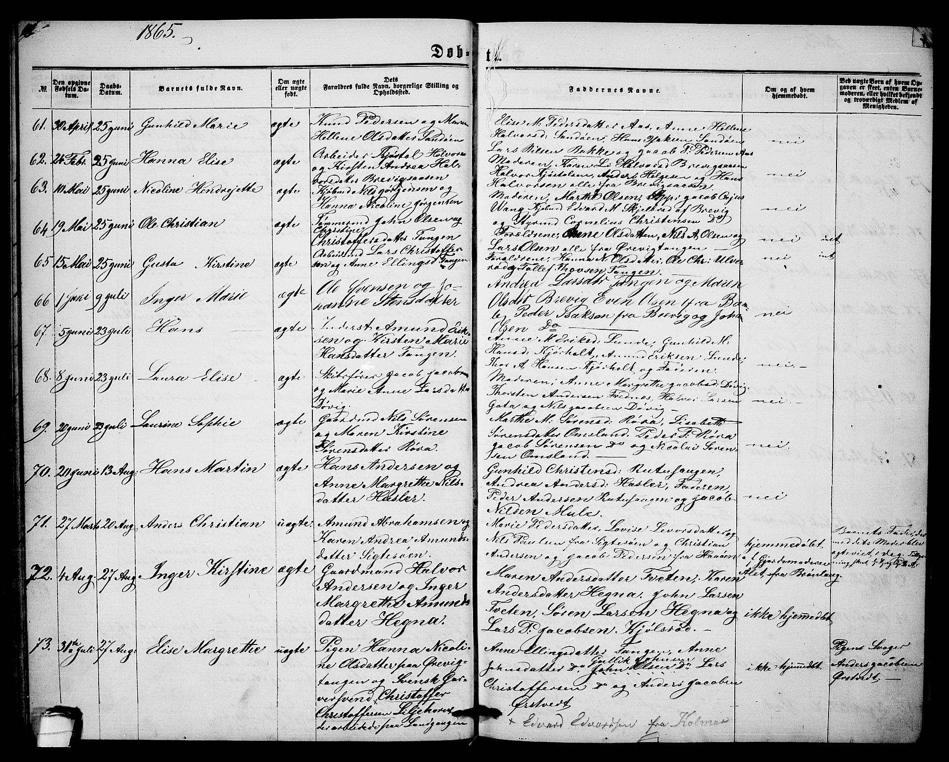 Eidanger kirkebøker, AV/SAKO-A-261/G/Ga/L0001: Klokkerbok nr. 1, 1863-1878, s. 18