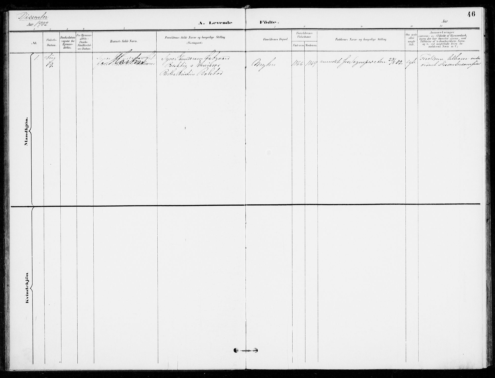 Åssiden kirkebøker, AV/SAKO-A-251/F/Fa/L0002: Ministerialbok nr. 2, 1896-1916, s. 46