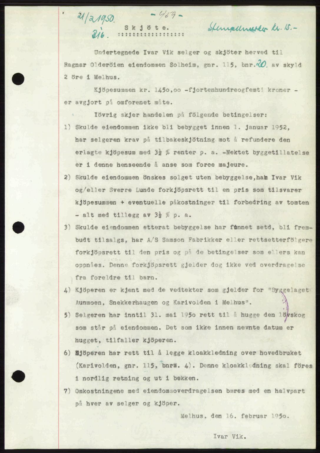 Gauldal sorenskriveri, SAT/A-0014/1/2/2C: Pantebok nr. A9, 1949-1950, Dagboknr: 316/1950