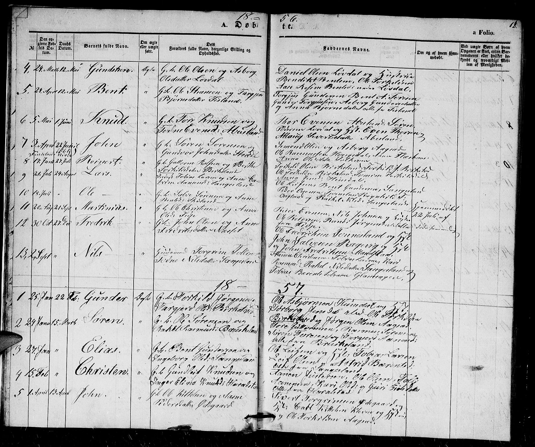Holum sokneprestkontor, AV/SAK-1111-0022/F/Fb/Fbb/L0002: Klokkerbok nr. B 2, 1847-1874, s. 12