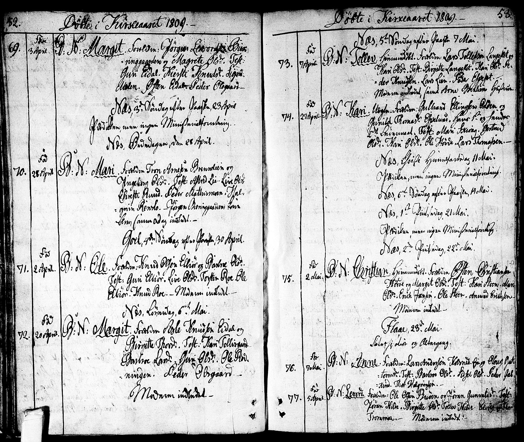 Nes kirkebøker, AV/SAKO-A-236/F/Fa/L0006: Ministerialbok nr. 6, 1808-1814, s. 52-53