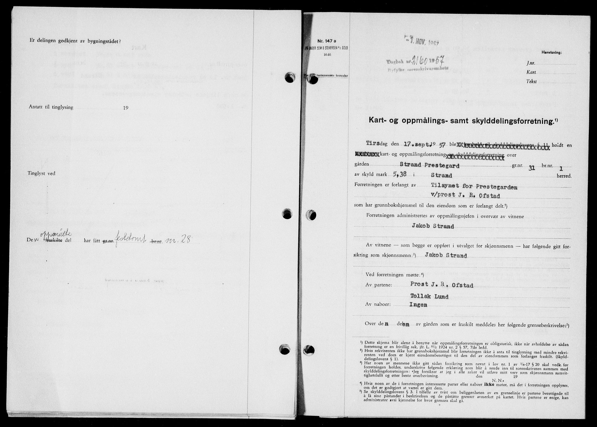 Ryfylke tingrett, SAST/A-100055/001/II/IIB/L0139: Pantebok nr. 118, 1957-1957, Dagboknr: 2160/1957