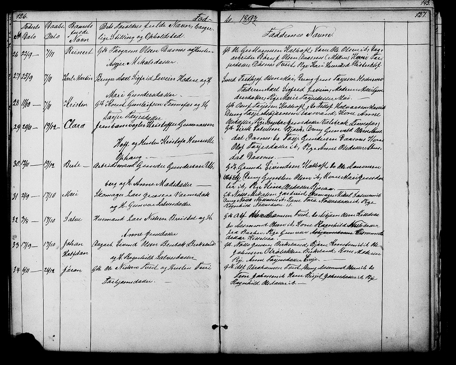 Evje sokneprestkontor, AV/SAK-1111-0008/F/Fb/Fbb/L0002: Klokkerbok nr. B 2, 1879-1909, s. 126-127