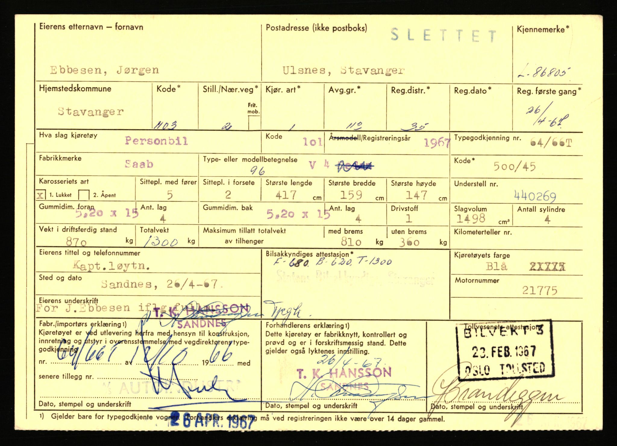 Stavanger trafikkstasjon, AV/SAST-A-101942/0/F/L0074: L-86500 - L-88799, 1930-1971, s. 265