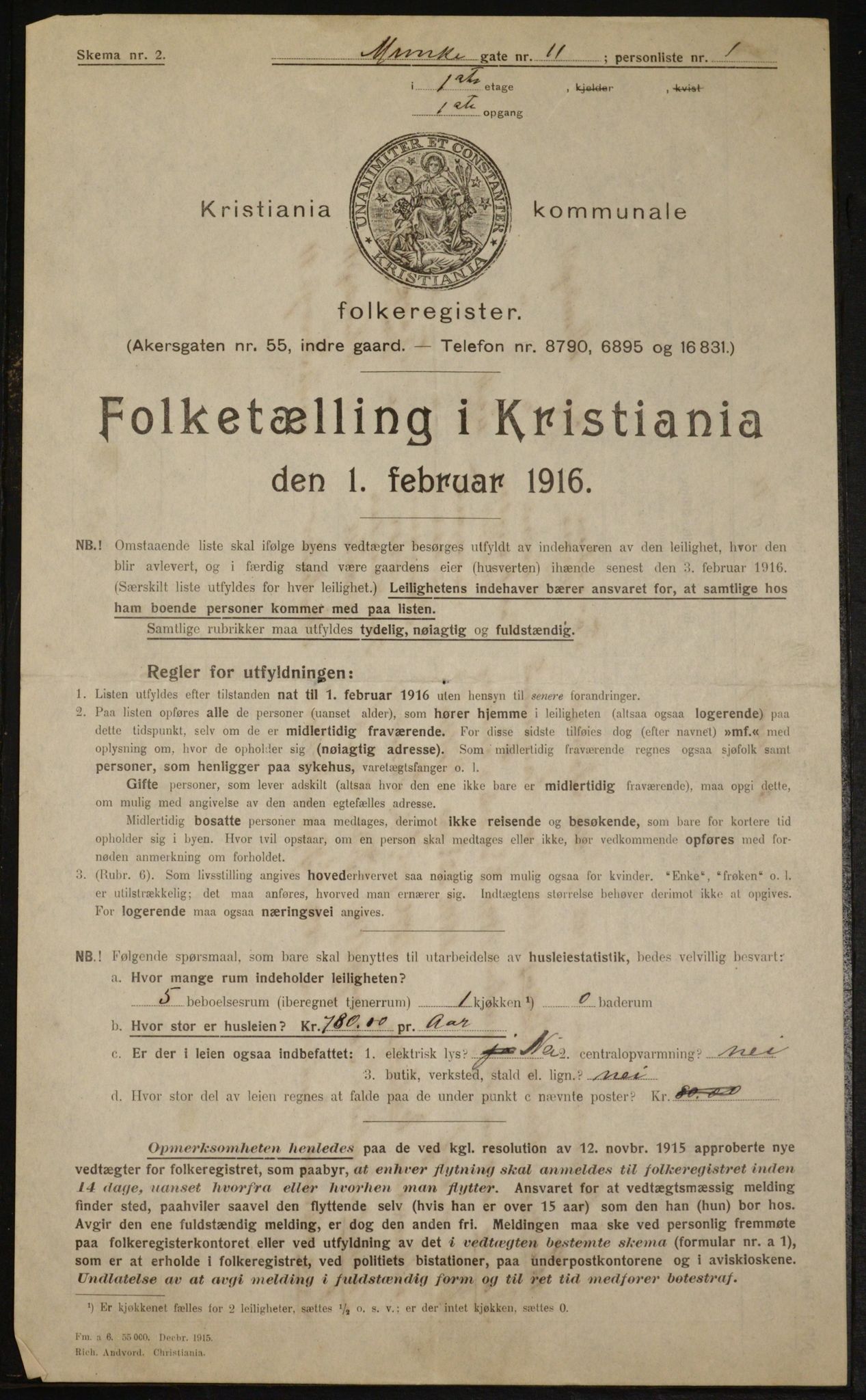 OBA, Kommunal folketelling 1.2.1916 for Kristiania, 1916, s. 69798