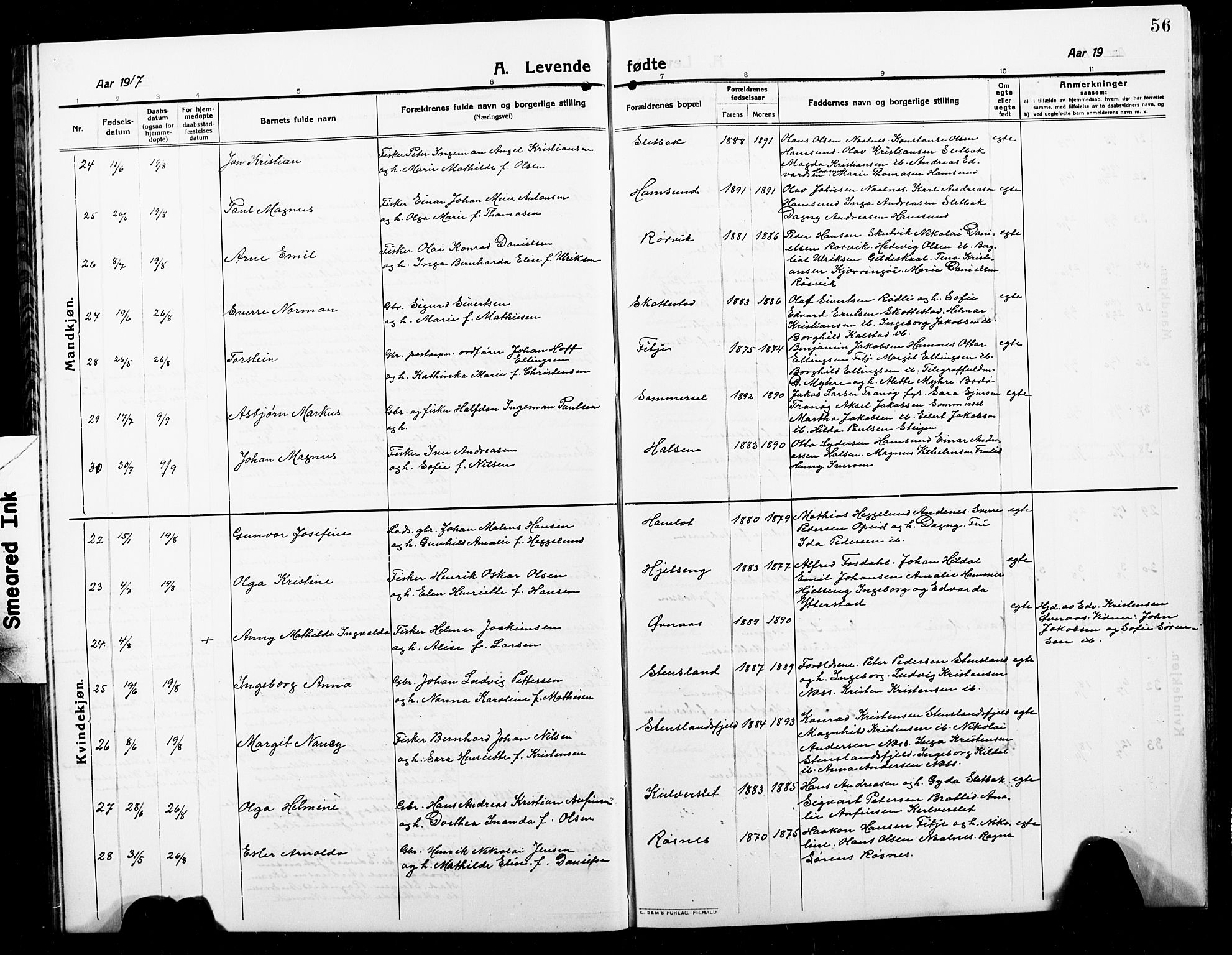 Ministerialprotokoller, klokkerbøker og fødselsregistre - Nordland, SAT/A-1459/859/L0861: Klokkerbok nr. 859C07, 1910-1925, s. 56