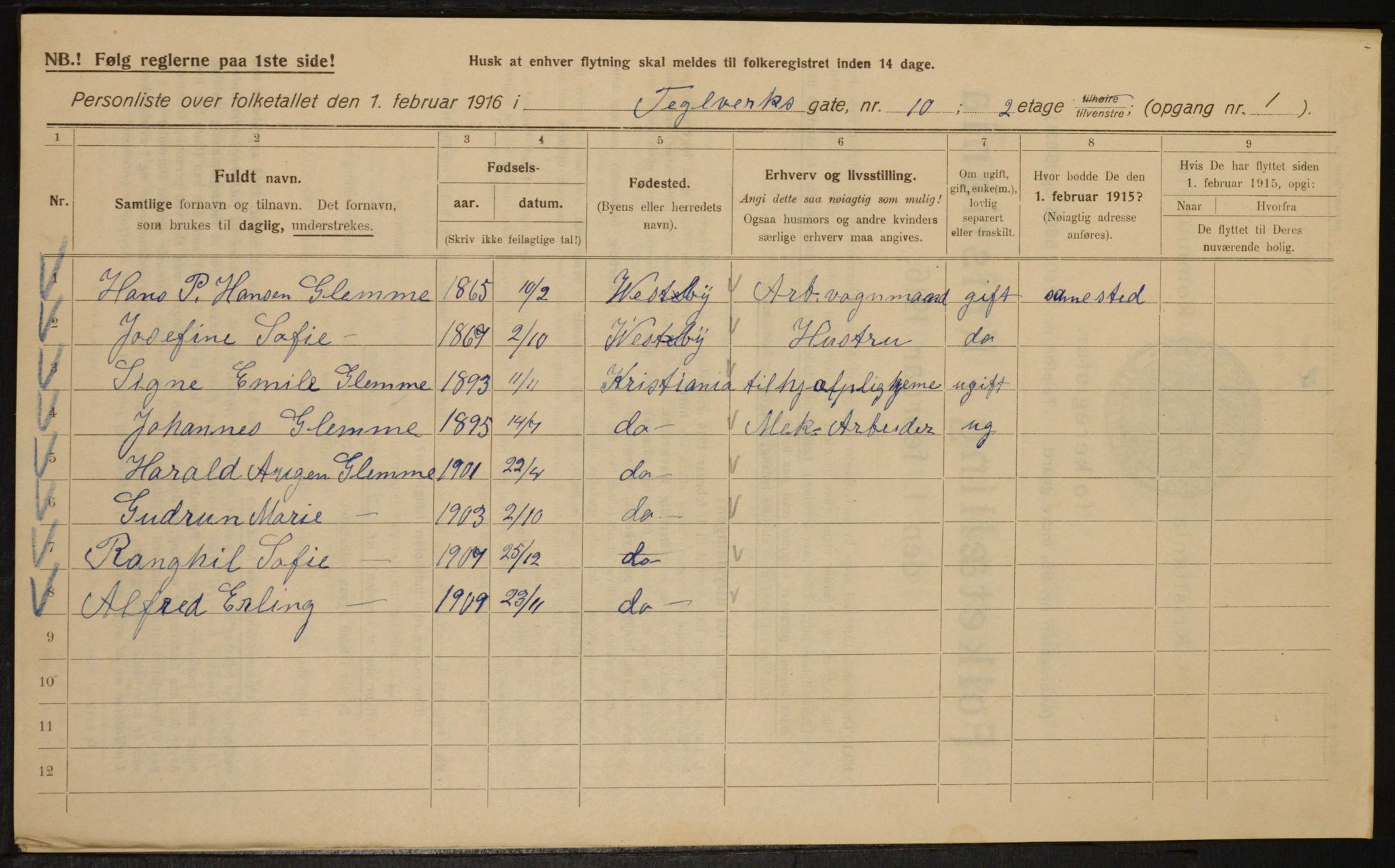 OBA, Kommunal folketelling 1.2.1916 for Kristiania, 1916, s. 110492