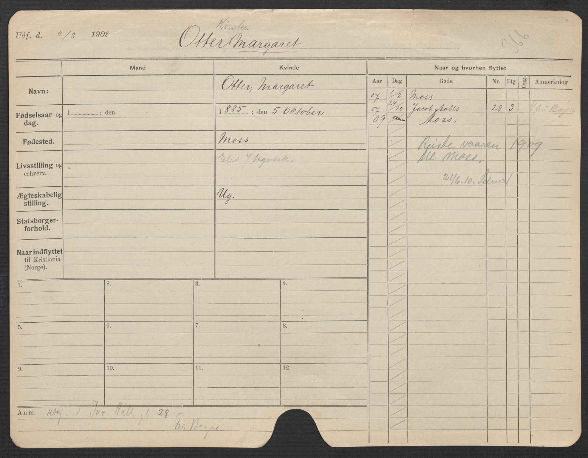 Oslo folkeregister, Registerkort, AV/SAO-A-11715/F/Fa/Fac/L0022: Kvinner, 1906-1914, s. 479a