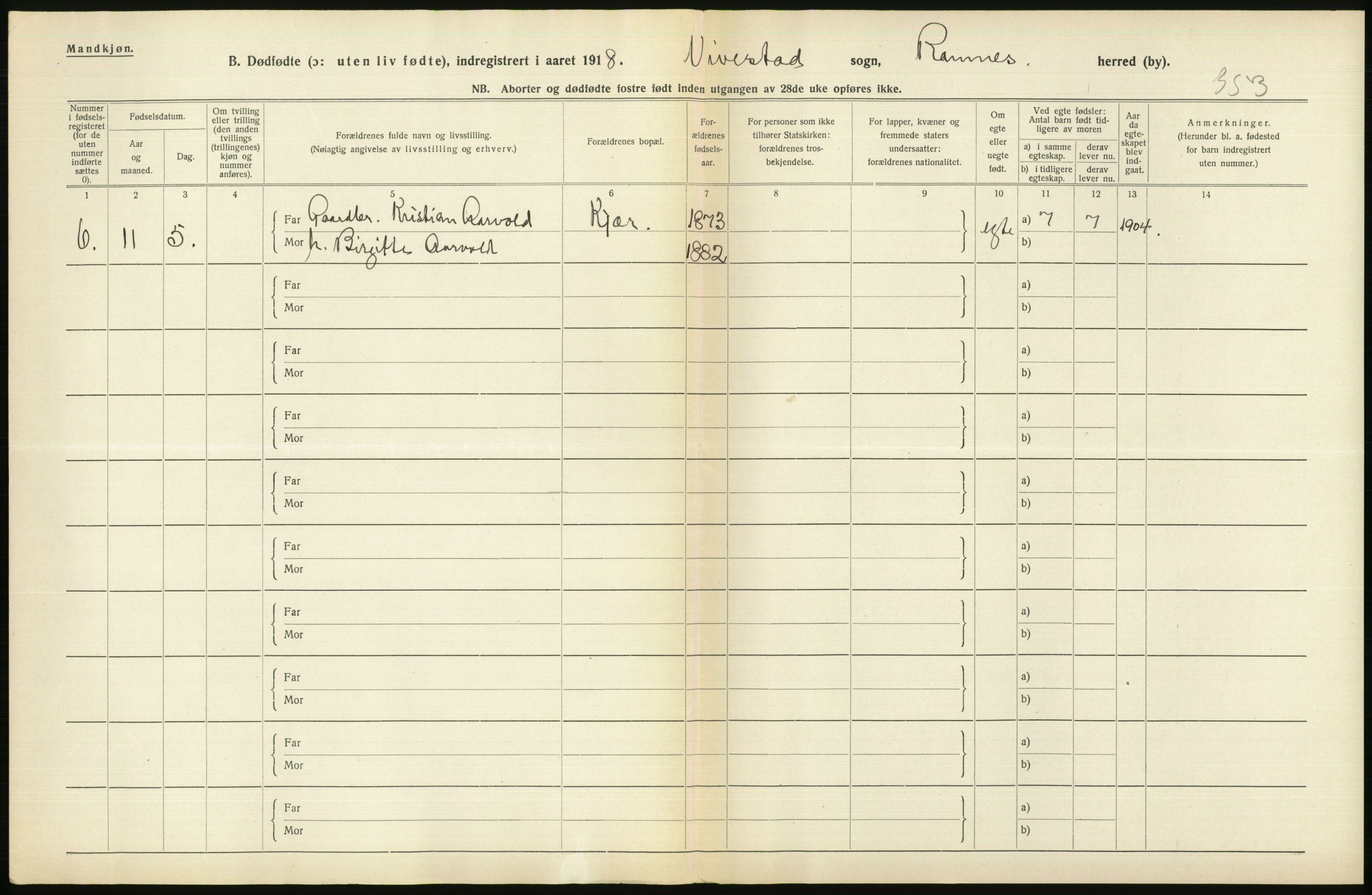 Statistisk sentralbyrå, Sosiodemografiske emner, Befolkning, RA/S-2228/D/Df/Dfb/Dfbh/L0022: Vestfold fylke: Gifte, dødfødte. Bygder og byer., 1918, s. 276