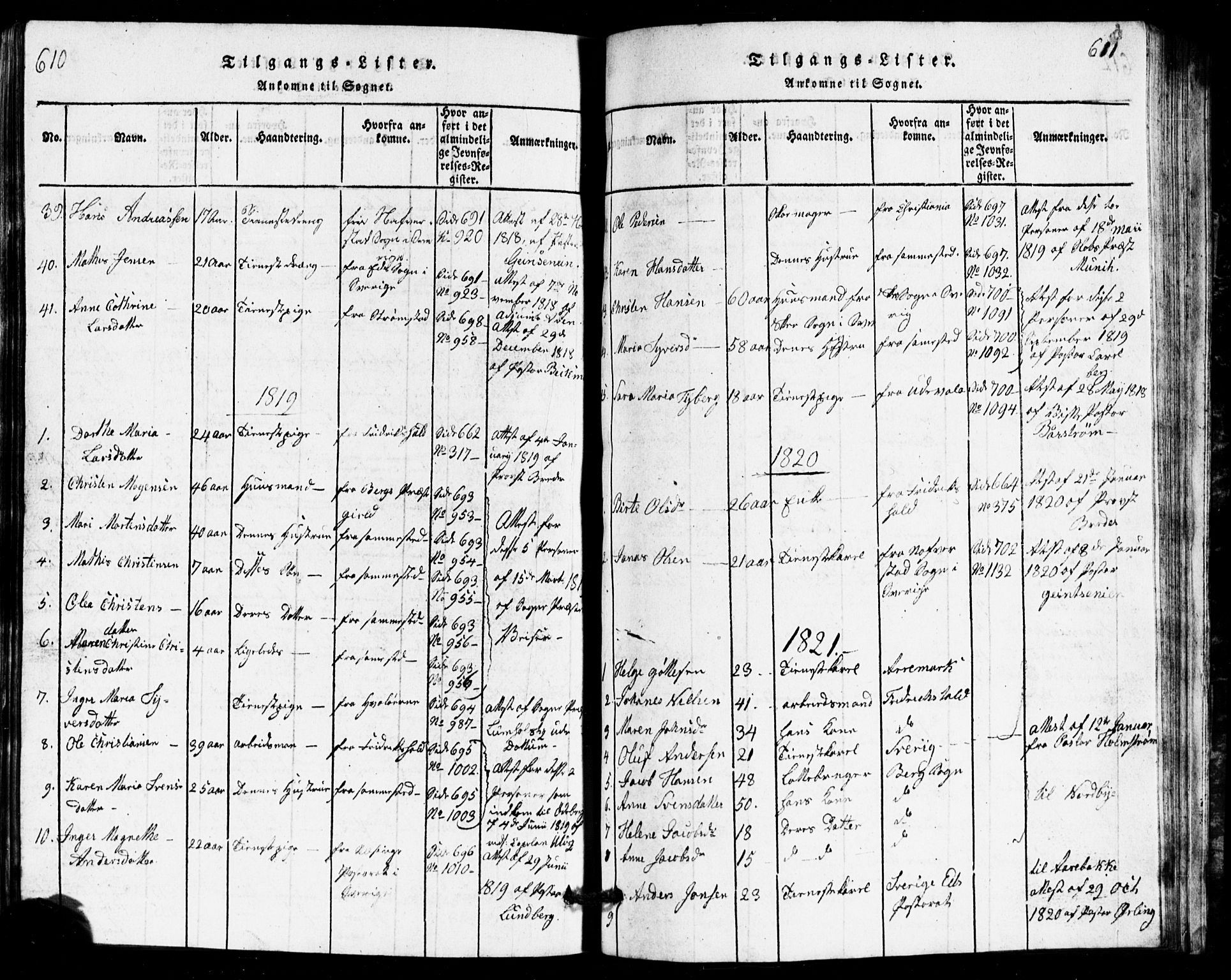 Idd prestekontor Kirkebøker, SAO/A-10911/G/Ga/L0001: Klokkerbok nr. I 1, 1815-1826, s. 610-611