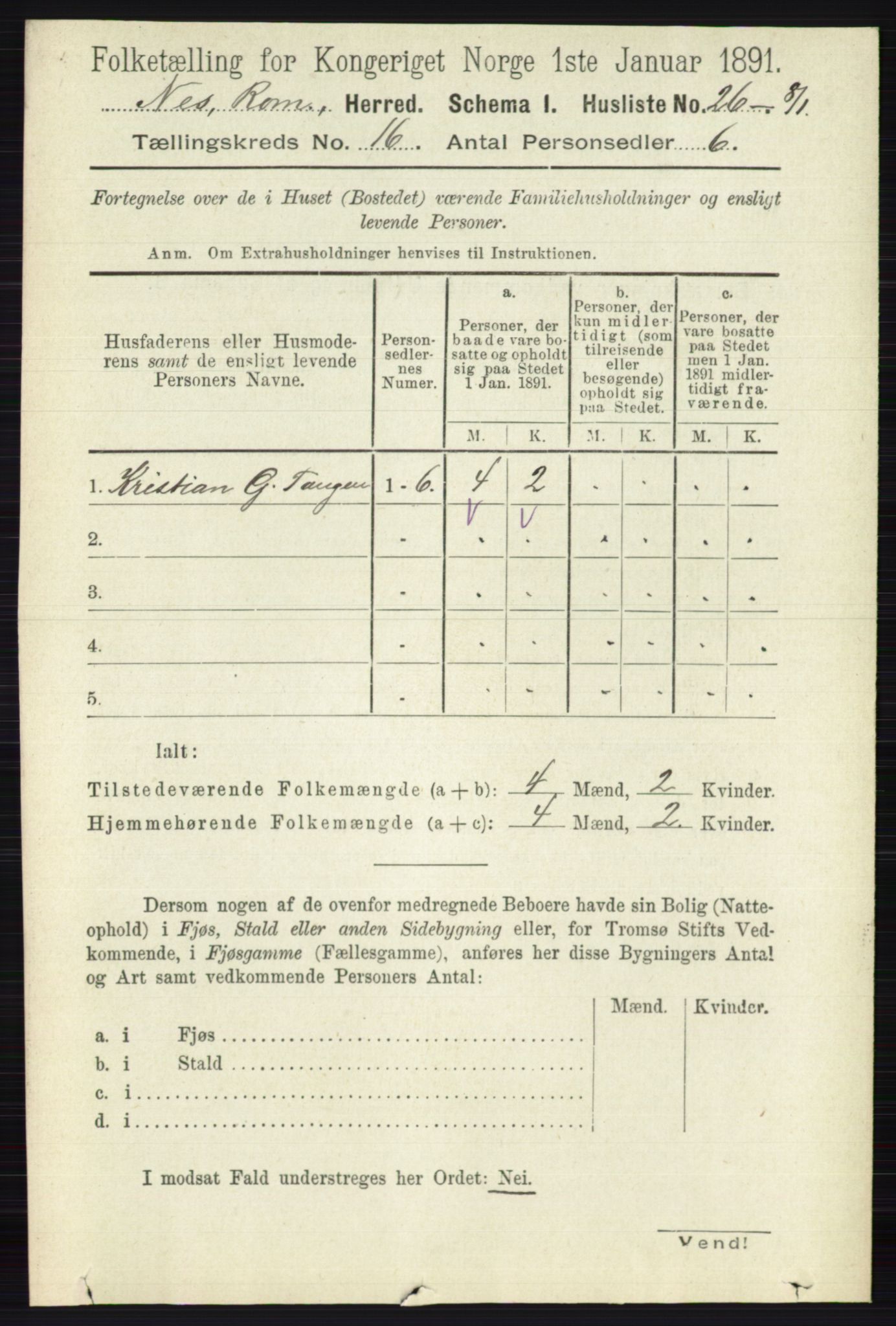 RA, Folketelling 1891 for 0236 Nes herred, 1891, s. 9524