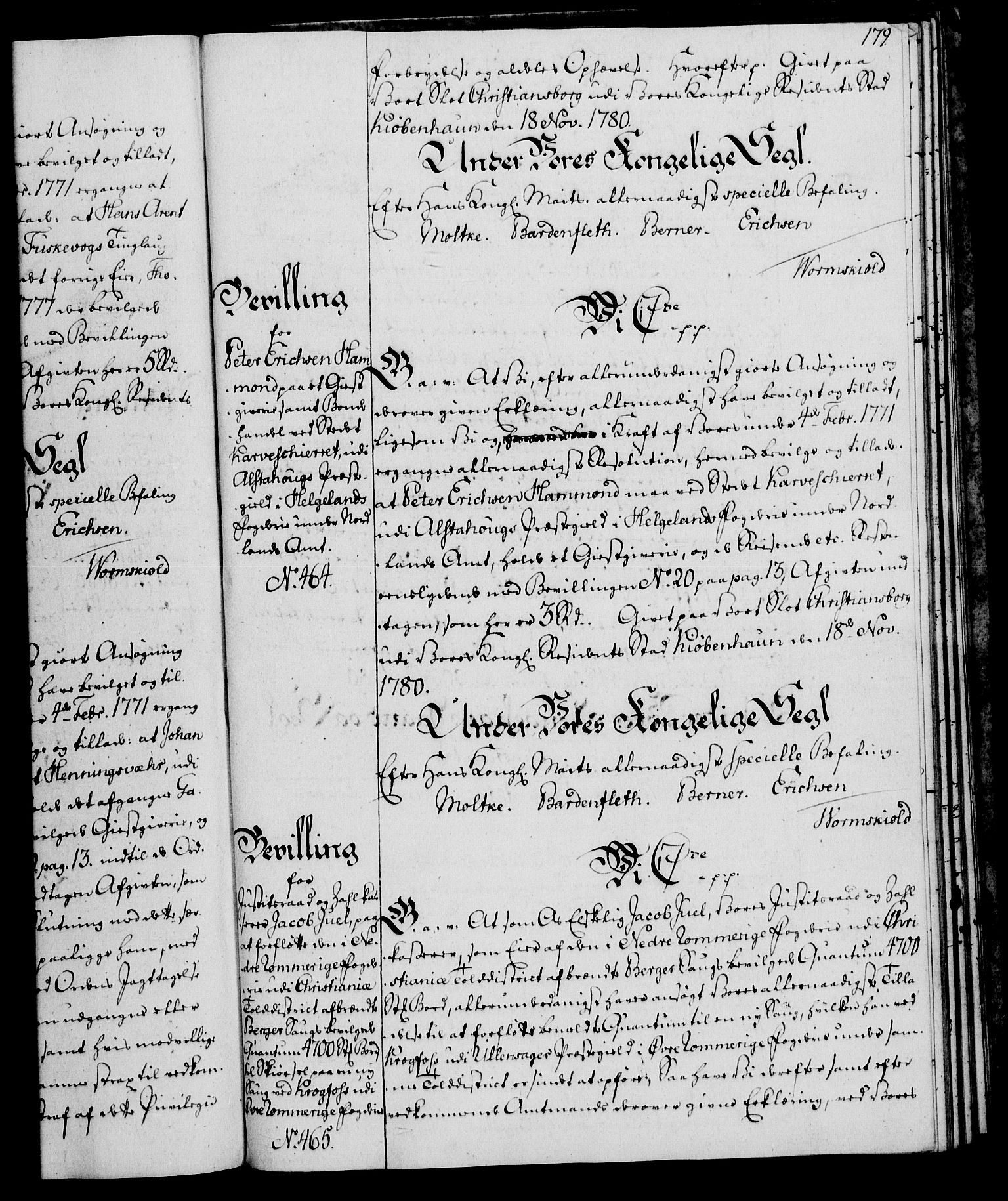 Rentekammeret, Kammerkanselliet, AV/RA-EA-3111/G/Gg/Gga/L0011: Norsk ekspedisjonsprotokoll med register (merket RK 53.11), 1779-1781, s. 179