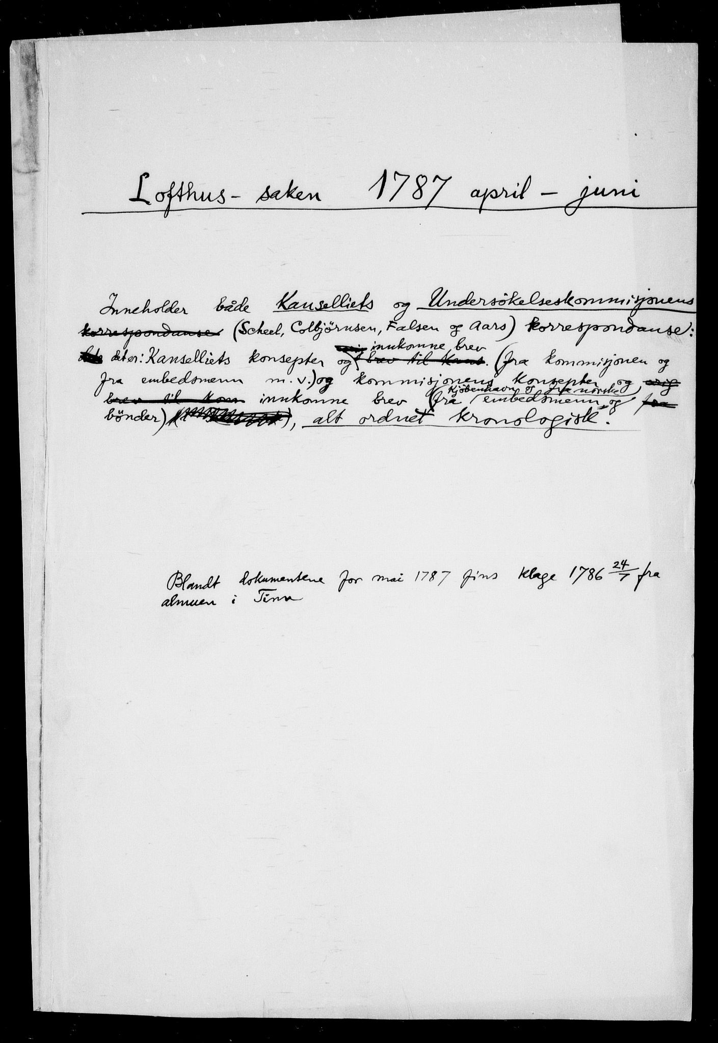 Danske Kanselli, Skapsaker, AV/RA-EA-4061/F/L0097: Skap 16, pakke 7 III, 1787, s. 2