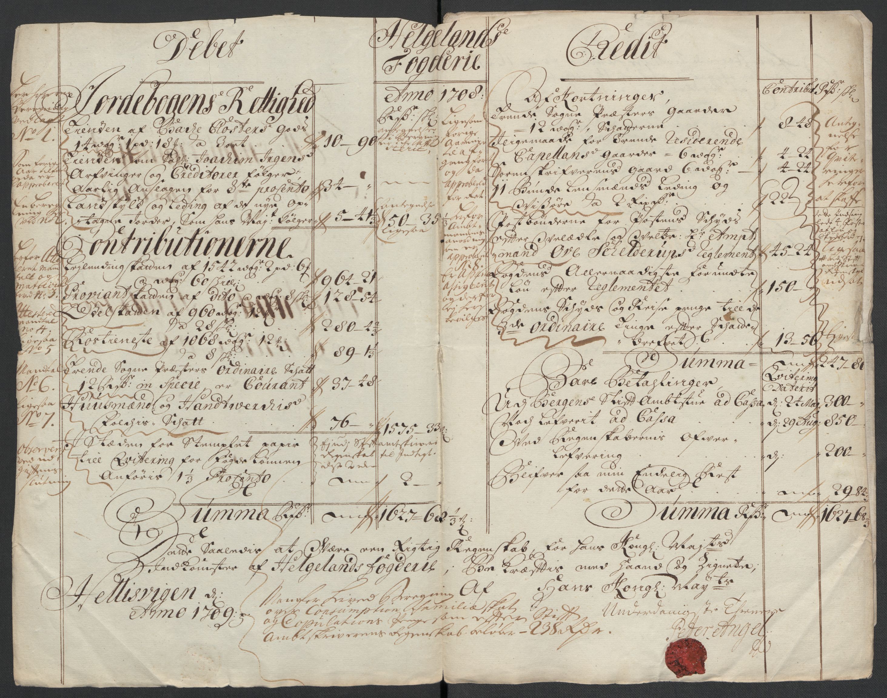 Rentekammeret inntil 1814, Reviderte regnskaper, Fogderegnskap, AV/RA-EA-4092/R65/L4510: Fogderegnskap Helgeland, 1708-1709, s. 5