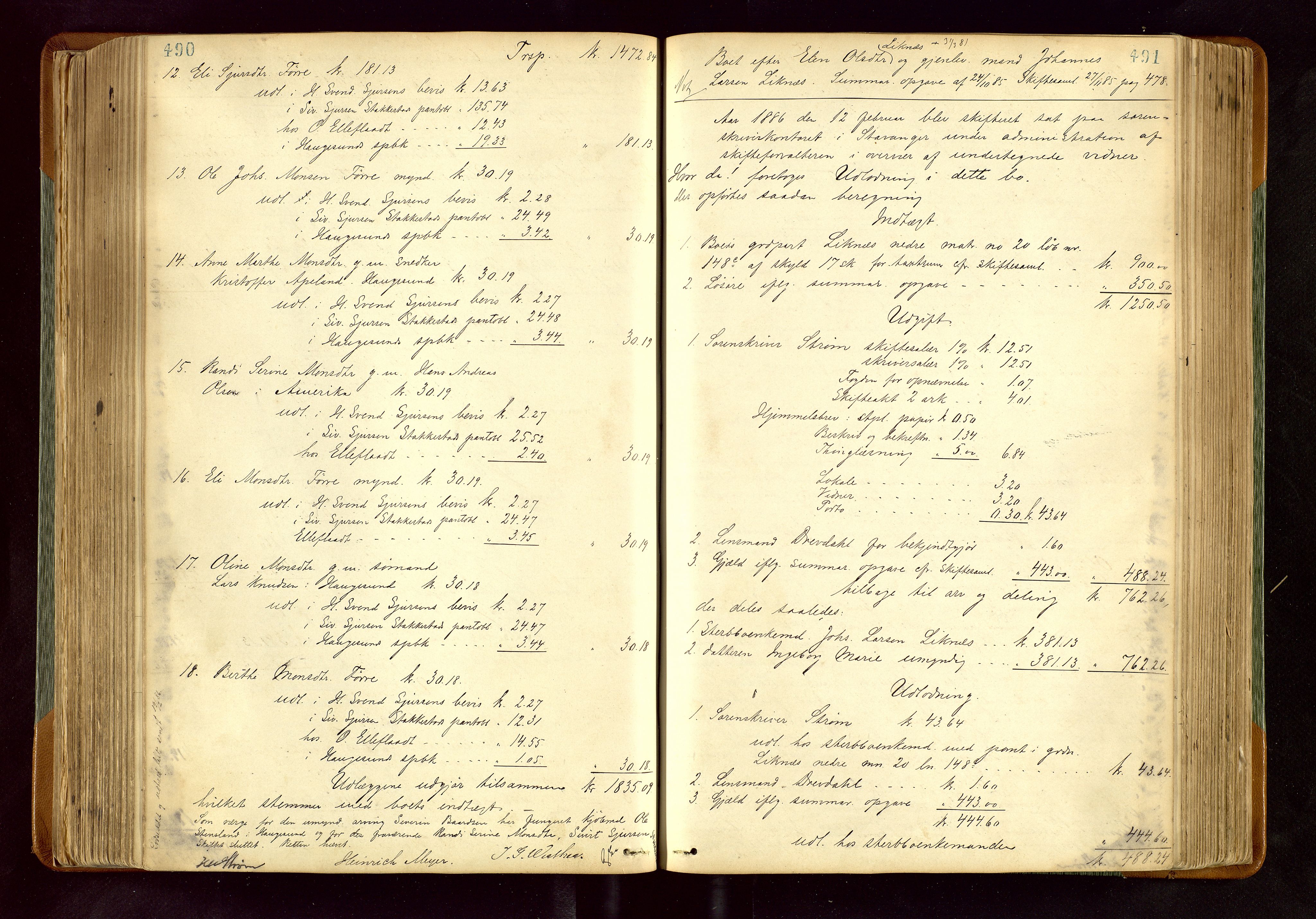 Karmsund sorenskriveri, AV/SAST-A-100311/01/IV/IVDB/L0011: SKIFTEPROTOKOLL SKUDENES, AVALDSNES, 1879-1894, s. 490-491