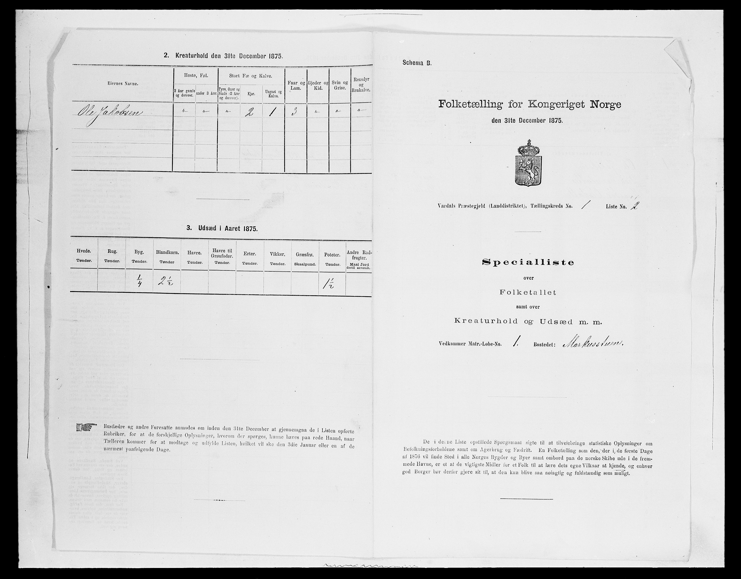 SAH, Folketelling 1875 for 0527L Vardal prestegjeld, Vardal sokn og Hunn sokn, 1875, s. 85