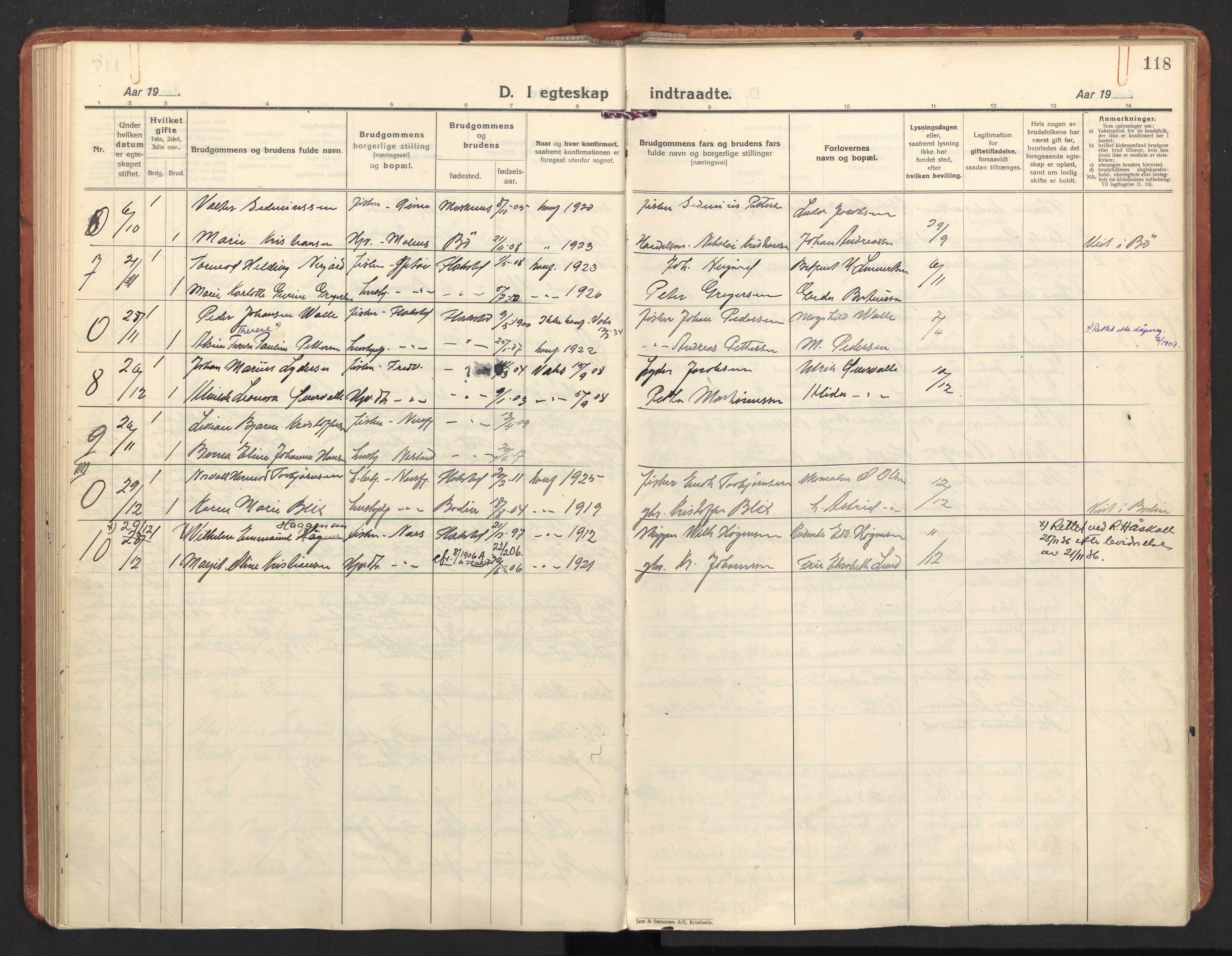 Ministerialprotokoller, klokkerbøker og fødselsregistre - Nordland, AV/SAT-A-1459/885/L1211: Ministerialbok nr. 885A11, 1927-1938, s. 118